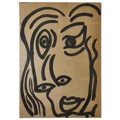 Painting by Peter Keil, C 1974, Lady, Acrylic On Grey Paper, No Frame, Germany