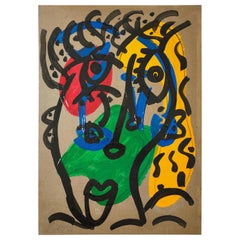 Gemälde von Peter Keil, C 1974, Rot/Blau/Grün/Gelb, Acryl auf Papier, signiert