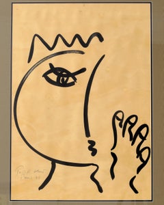 Peinture de Peter Keil, nouveau cadre avec mattage de lin, signée sur papier, C 1975