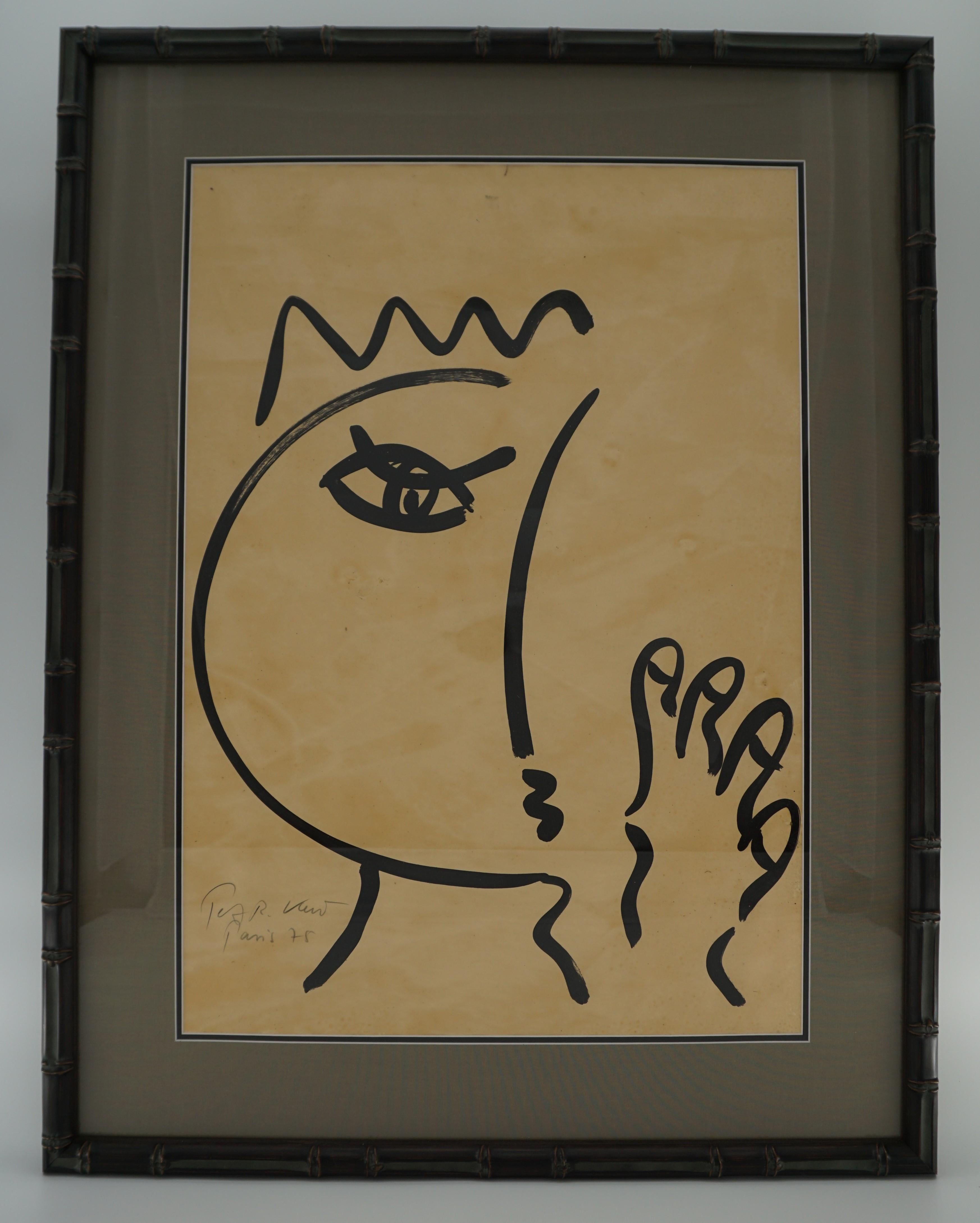 Painting by Peter Keil, C 1975, New Frame with Linen Matting, Signed, on Paper 5