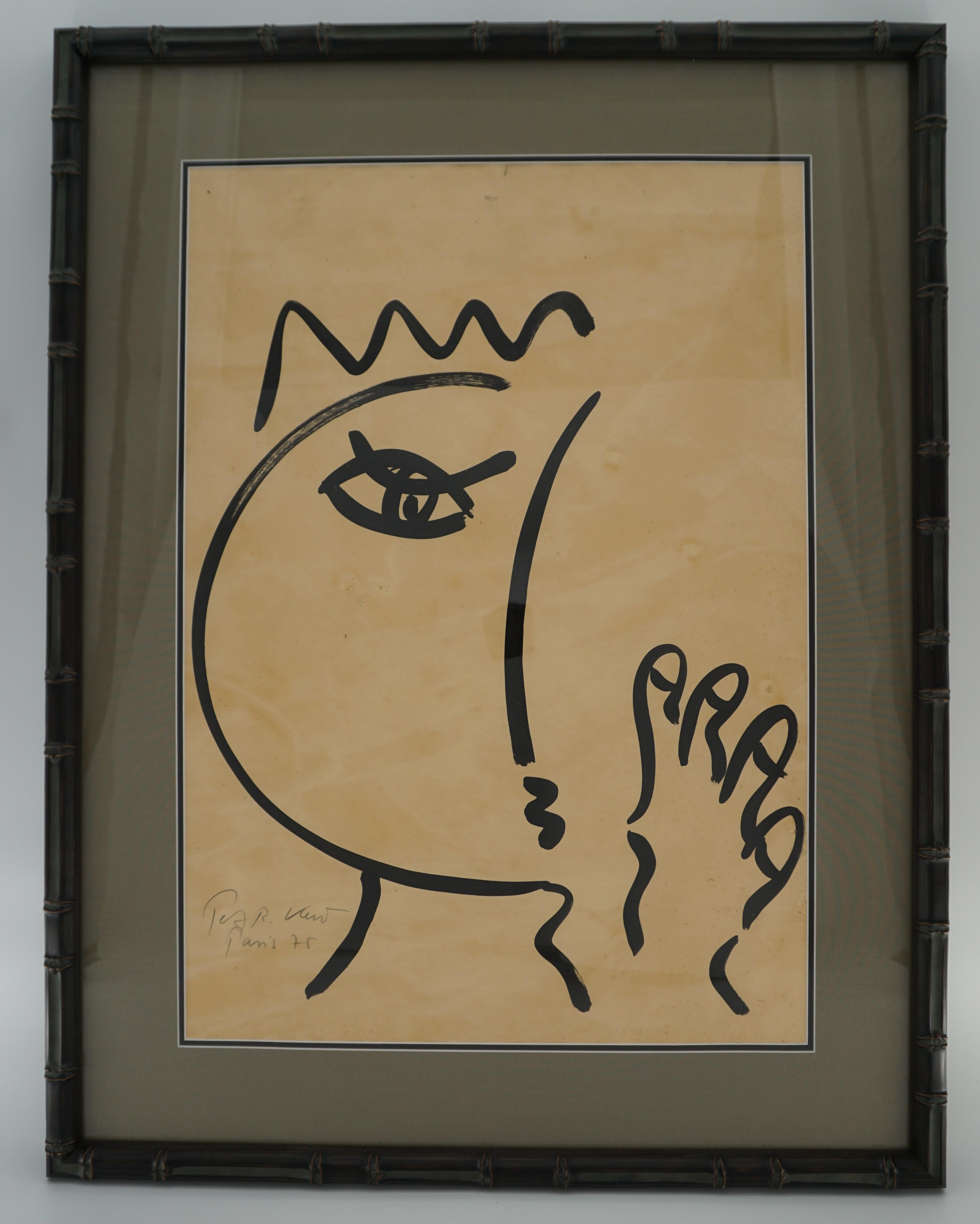 Hand-Painted Painting by Peter Keil, C 1975, New Frame with Linen Matting, Signed, on Paper