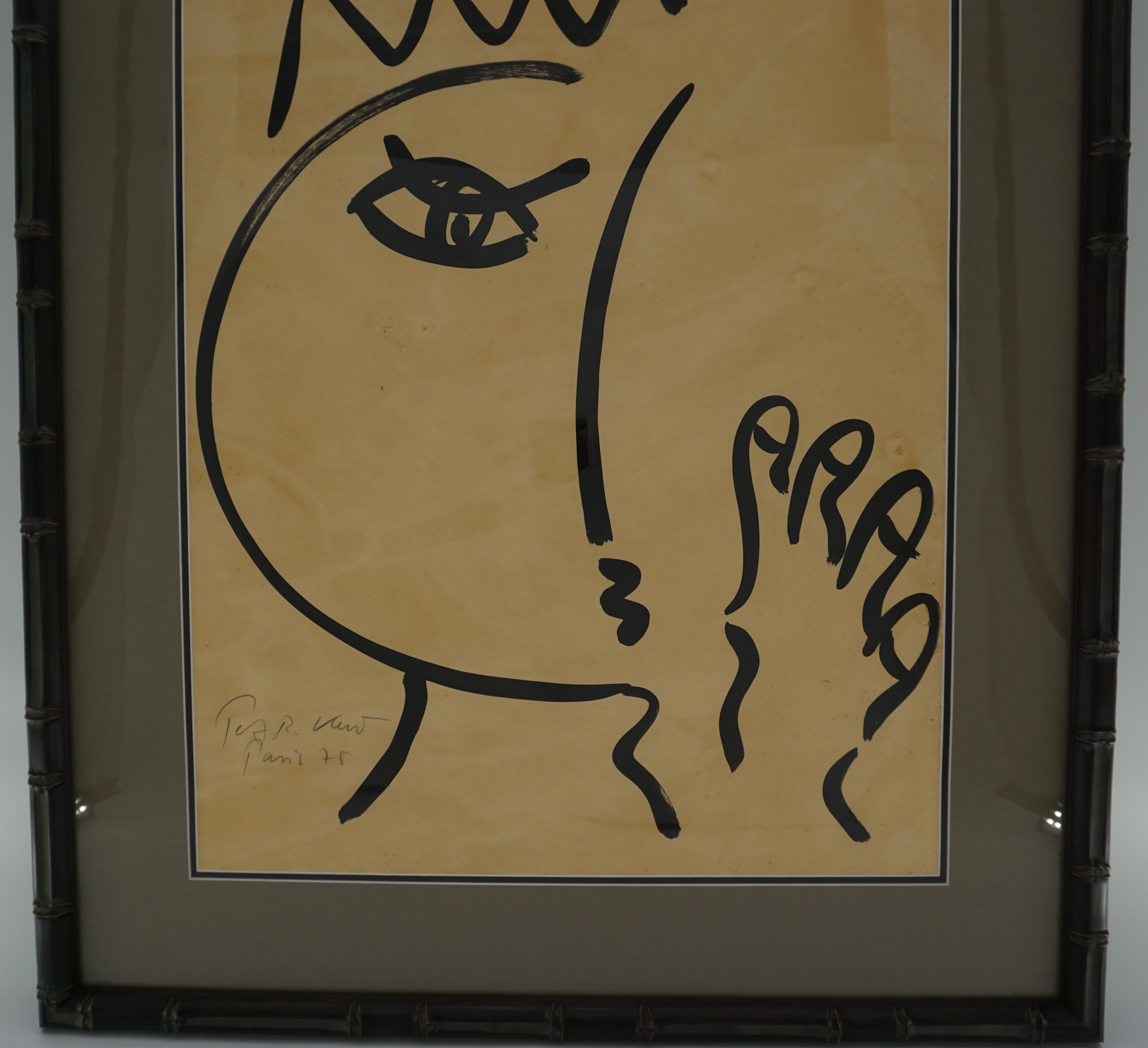 Painting by Peter Keil, C 1975, New Frame with Linen Matting, Signed, on Paper In Good Condition In New York, NY