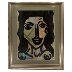 Painting by Peter Keil, C 1976, Acrylic, New Silver, Wood Frame, "The Lady"