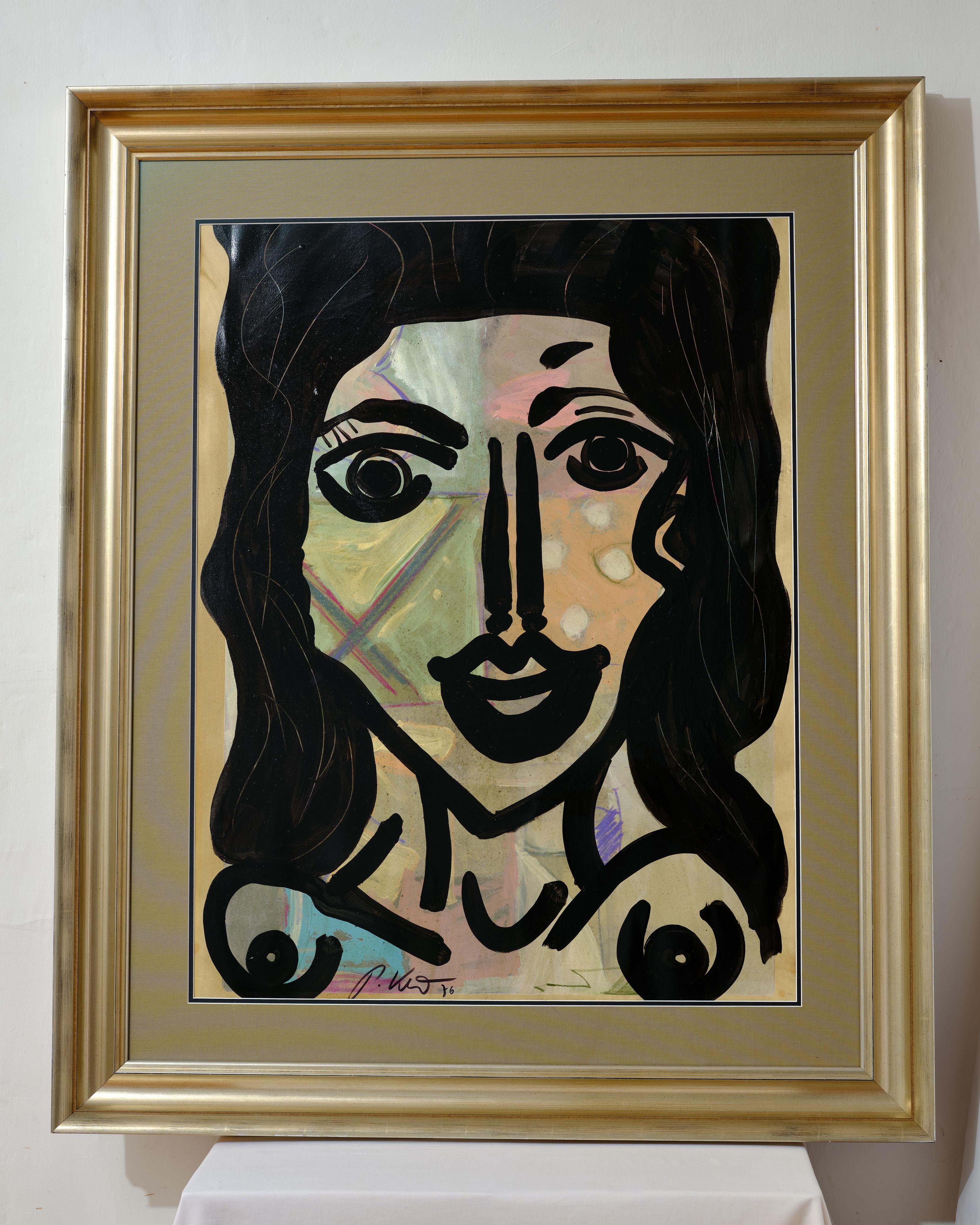 Painting by Peter Keil, C 1976, Framed in Silver Frame, Acrylic on Paper, Large For Sale 3