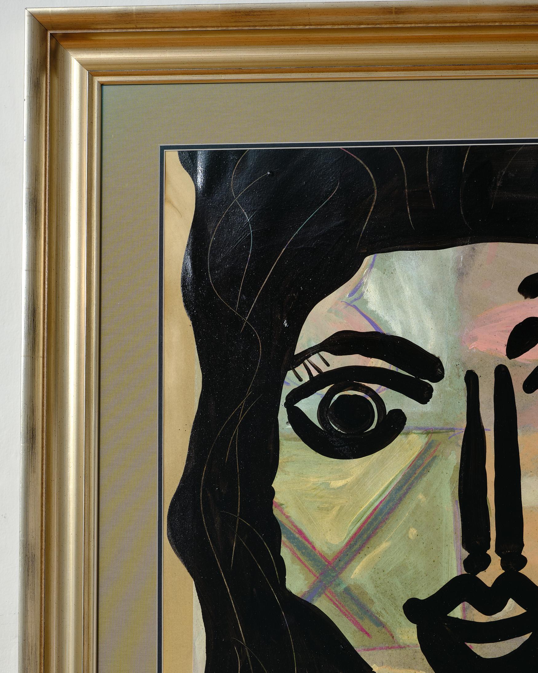 Hand-Painted Painting by Peter Keil, C 1976, Framed in Silver Frame, Acrylic on Paper, Large For Sale