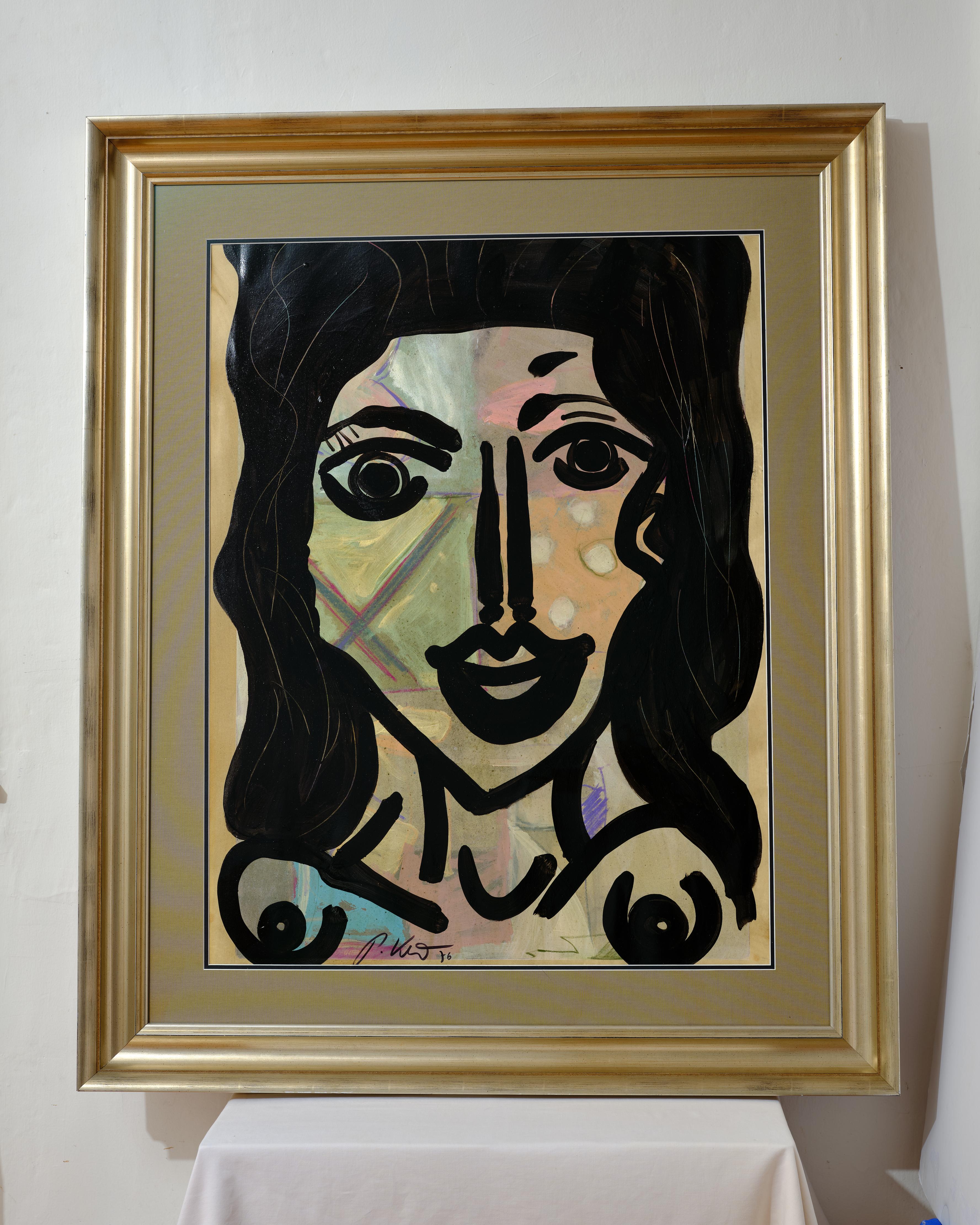 Painting by Peter Keil, C 1976, Framed in Silver Frame, Acrylic on Paper, Large For Sale 1