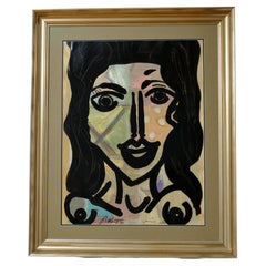Painting by Peter Keil, C 1976, Framed in Silver Frame, Acrylic on Paper