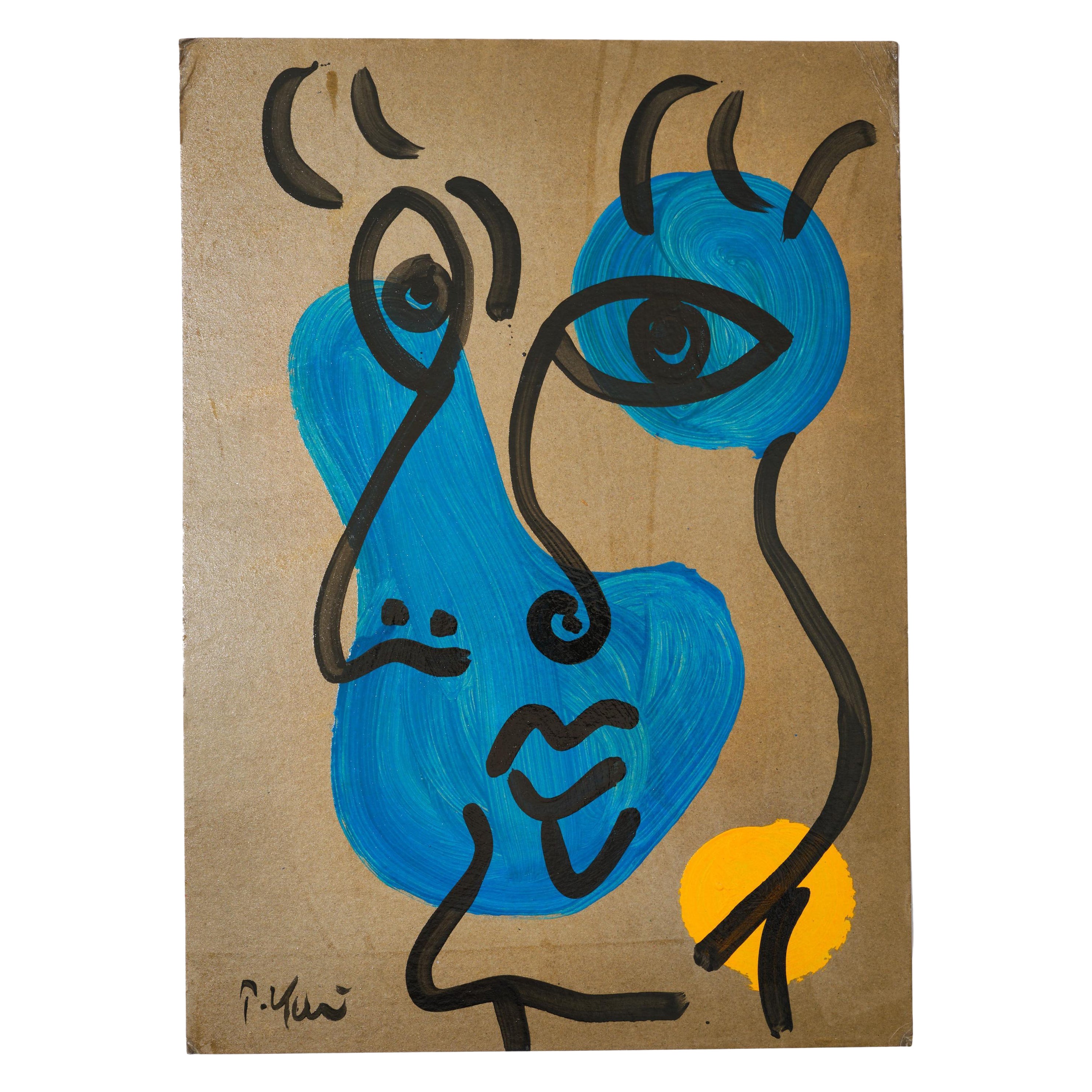 Painting by Peter Keil, C 1977, Acrylic on Paper Board, Signed, Blue, Not Framed For Sale