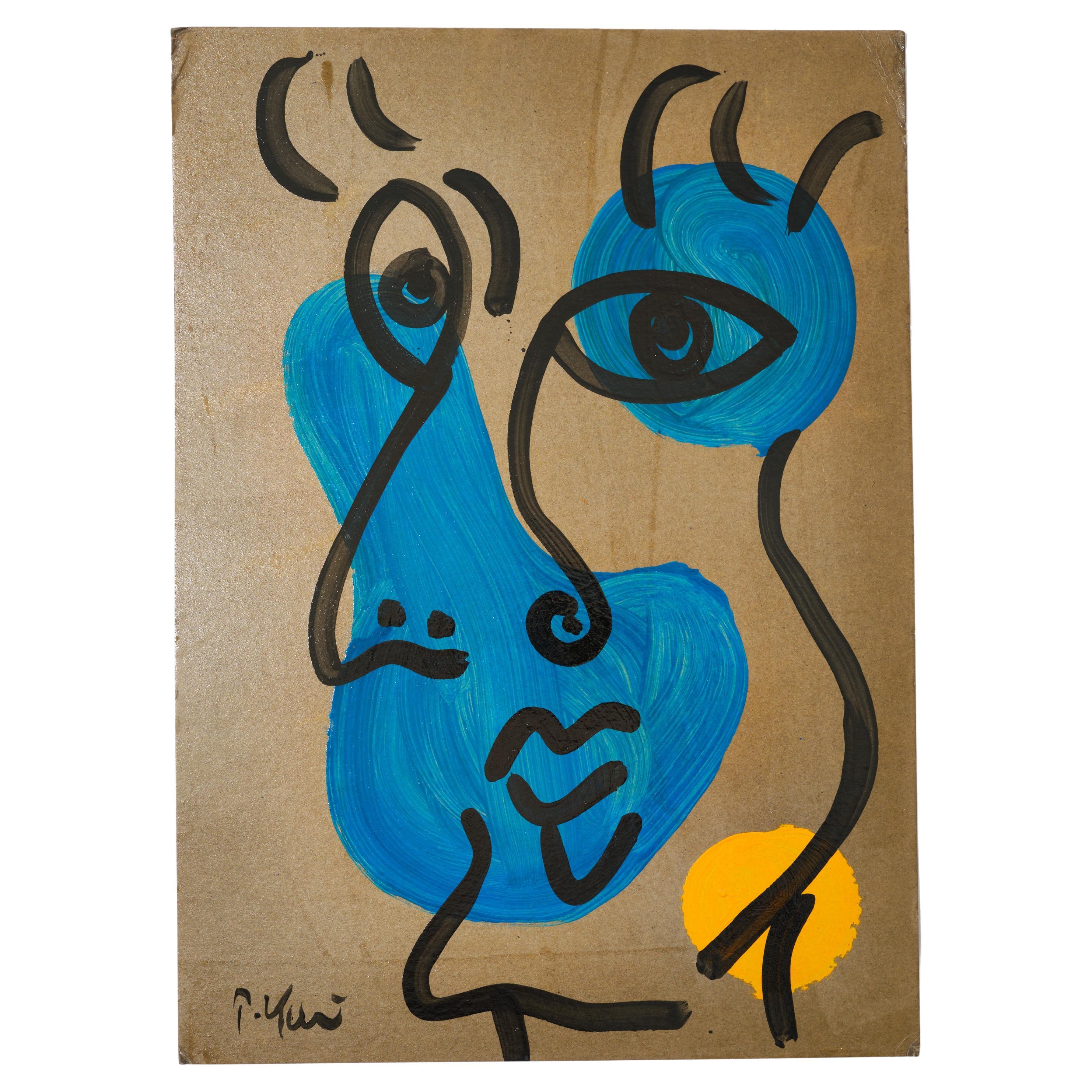 Painting by Peter Keil, C 1977, Acrylic on Paper Board, Signed, Not Framed, Blue