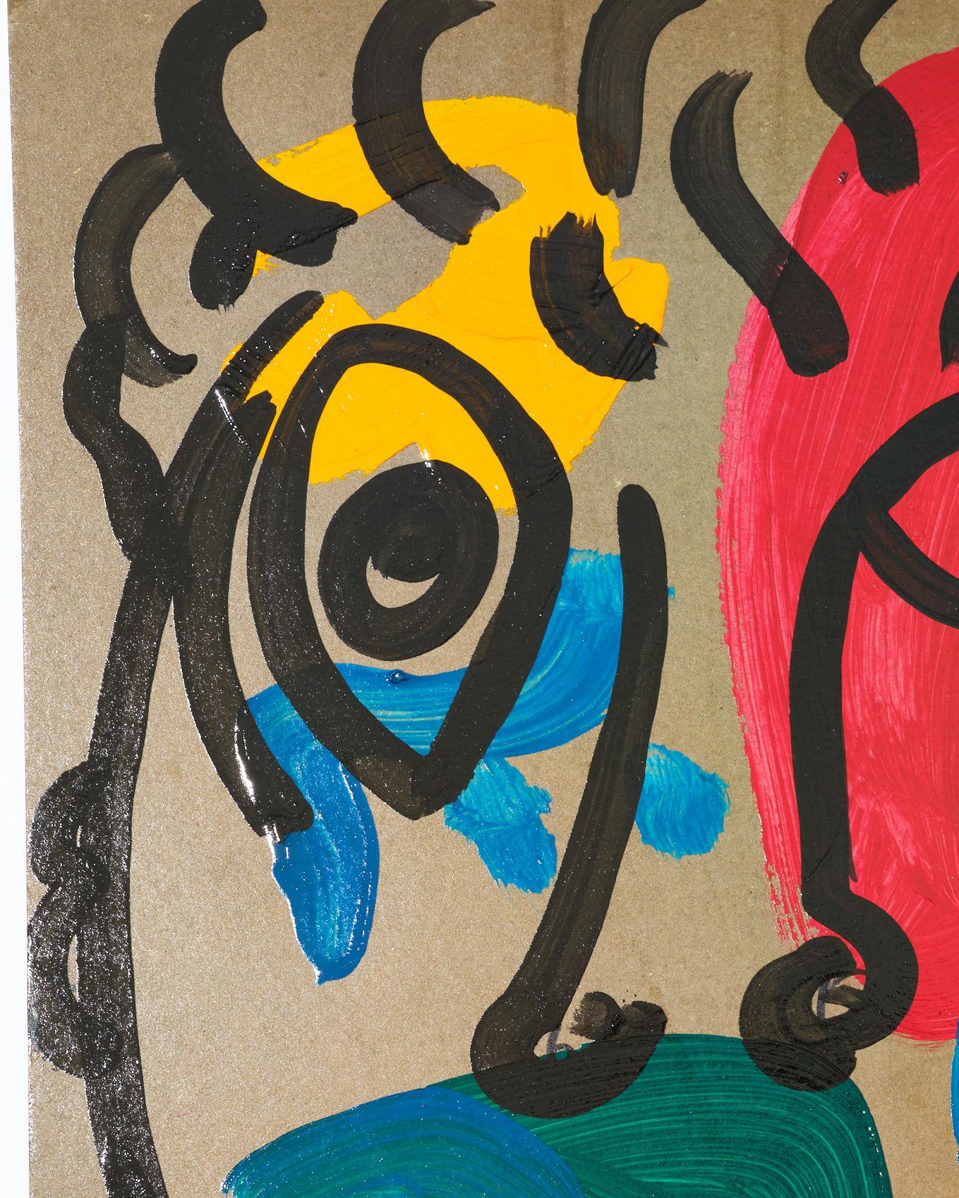 Gemälde von Peter Keil, Acryl auf Papier, Rot/Blau/Grün/Gelb, C 1977, Deutschland (Moderne der Mitte des Jahrhunderts) im Angebot