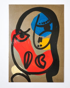 Painting by Peter Keil, Acrylic On Paper, C 1977, Red/Blue/Yellow, No Frame, Art