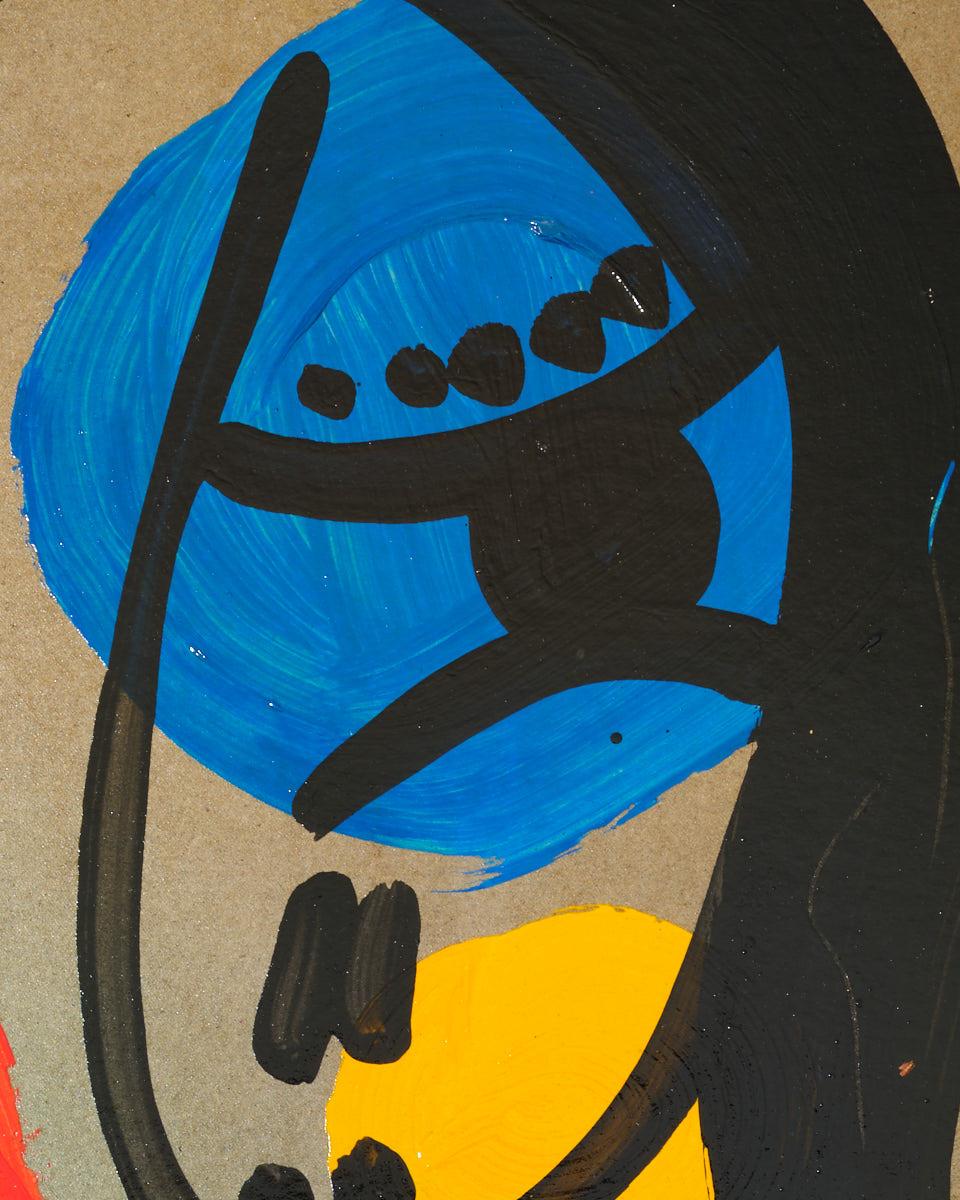 Gemälde von Peter Keil, Acryl auf Papier, C 1977, ohne Rahmen, rot/blau/gelb (Deutsch) im Angebot
