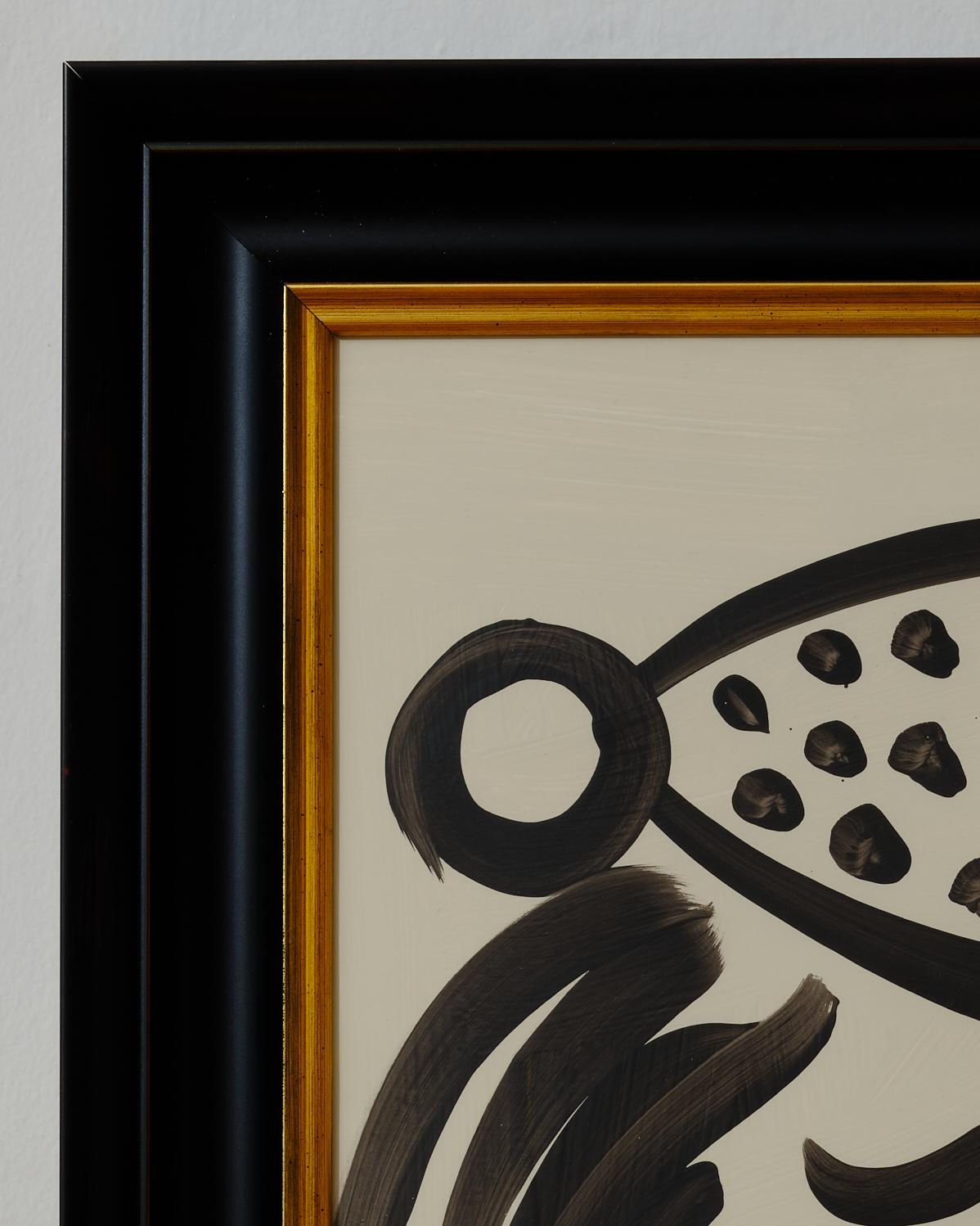 Acrylic Painting by Peter Keil,  Wood Frame Black & White, Modern Art, On Board, C 1979 For Sale