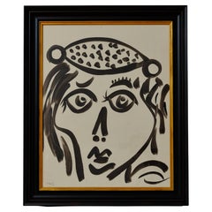 Painting by Peter Keil, C 1979, Framed, Black & White, "Lady with a Hat"