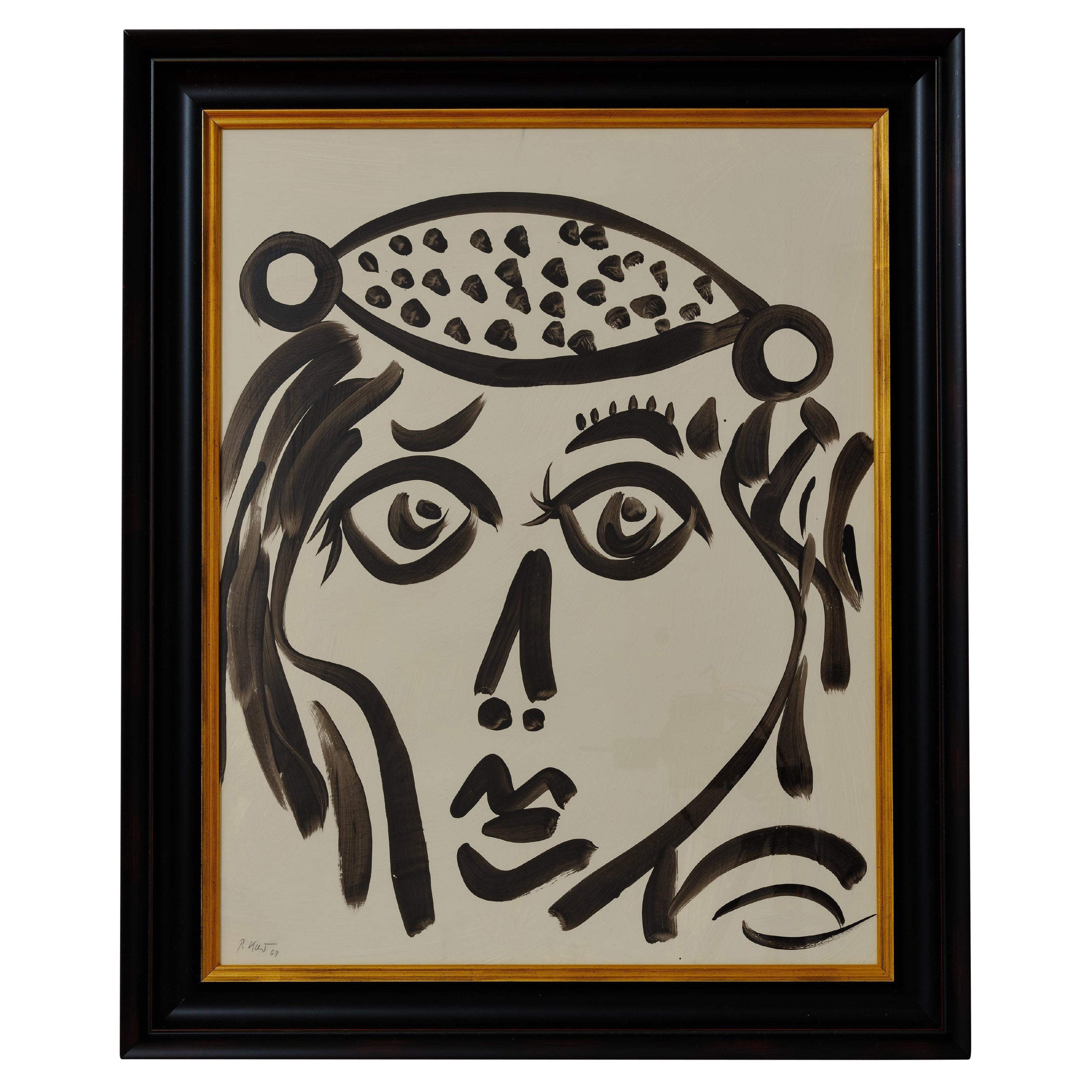 Gemälde von Peter Keil, ca. 1979, Holzrahmen Schwarz-Weiß, auf Karton, Moderne Kunst im Angebot
