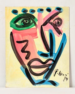 Painting by Peter Keil, Acrylic on Board, Red, Blue and Green, Signed, C 1984