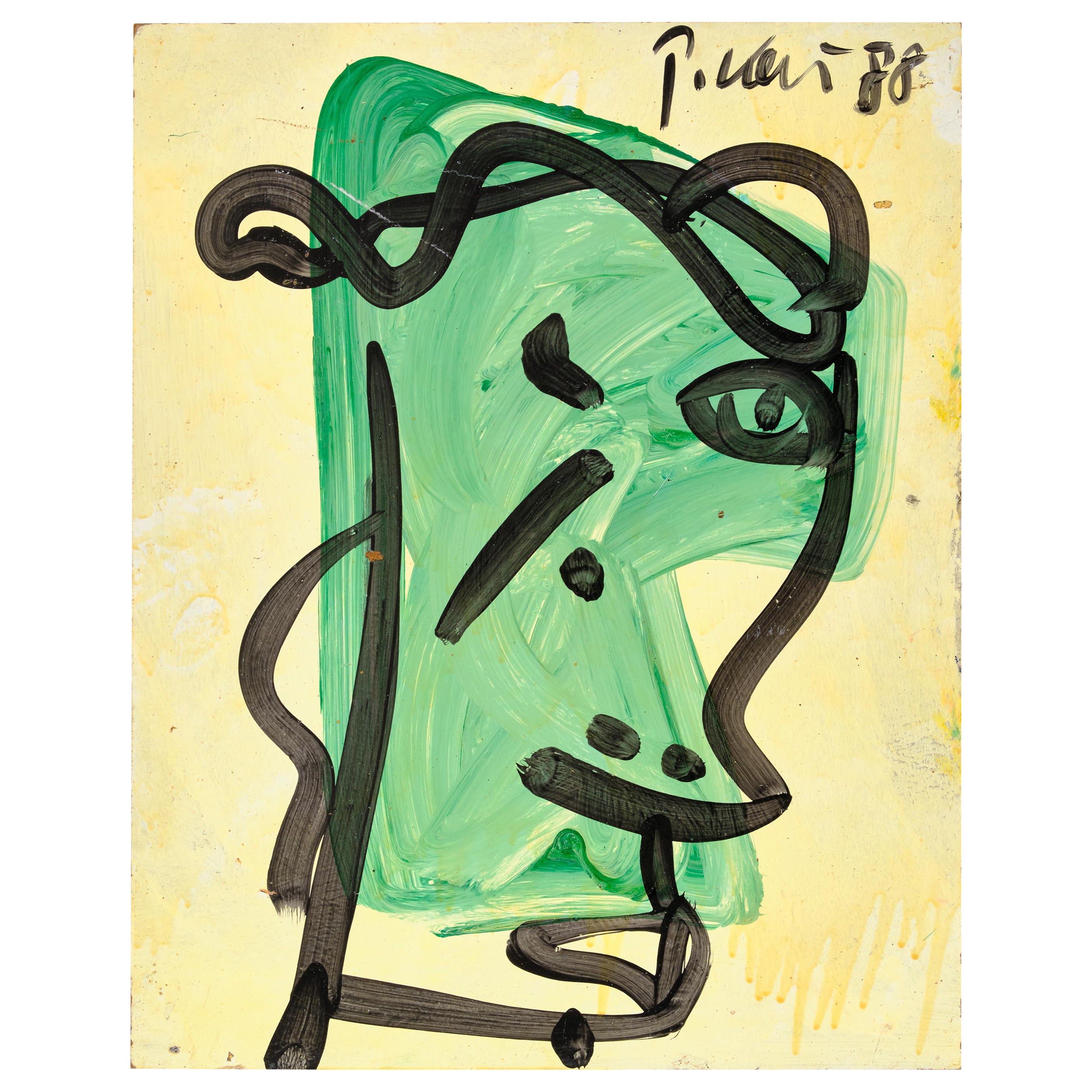 Painting by Peter Keil, Green Color, Modern Art, Acrylic on Hard Board, C 1988