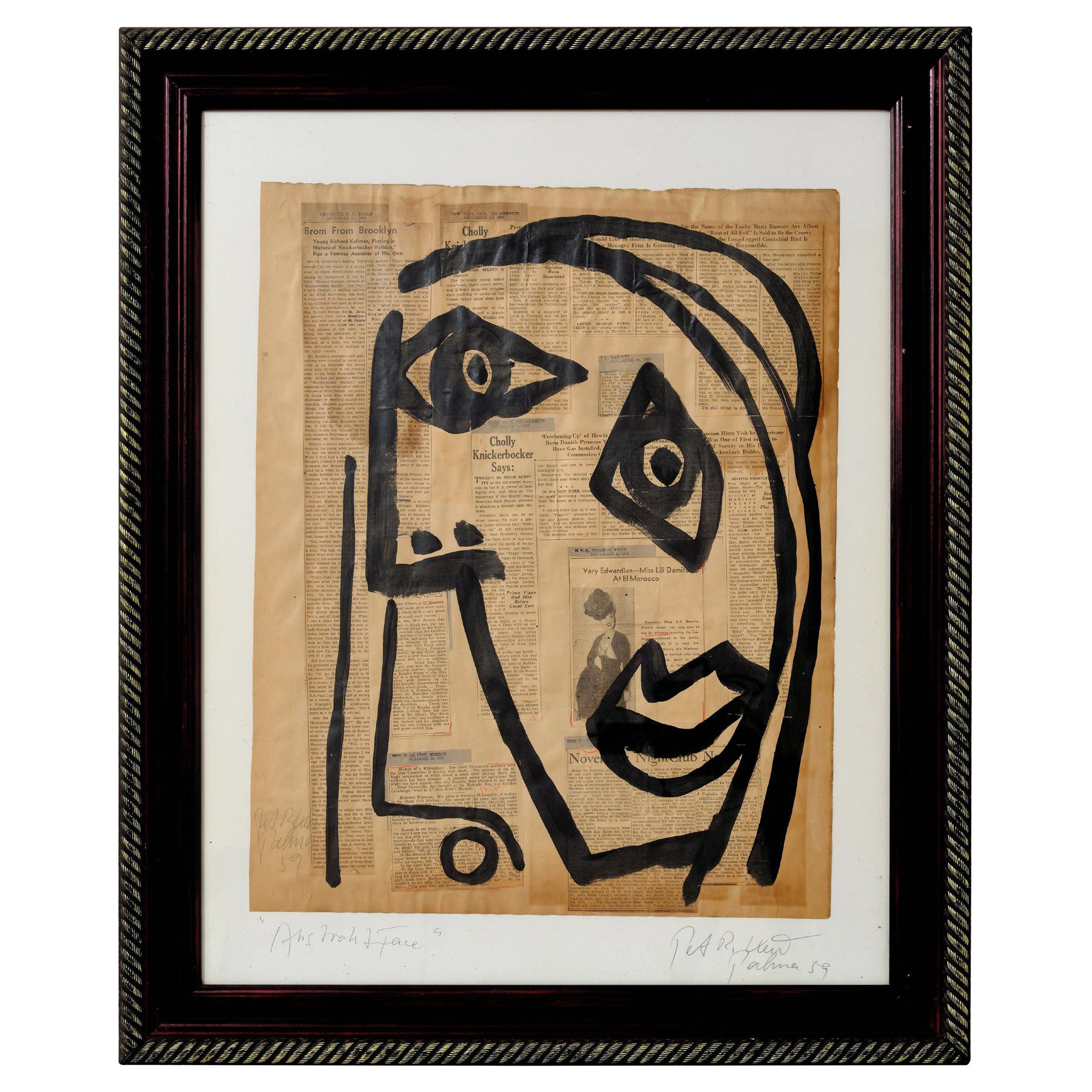 Gemälde von Peter Keil, Moderne Kunst der Mitte des Jahrhunderts „Abstraktes Gesicht“, ca. 1959, gerahmt
