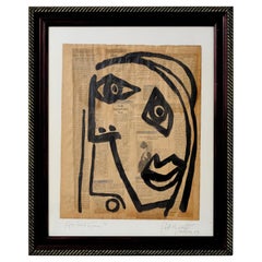 Painting by Peter Keil, Mid-Century Modern Art "Abstract Face", C 1959, Framed