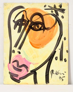 Gemälde von Peter Keil, Moderne Kunst, Acryl auf Karton, Rosa & Orange, ca. 1975, Kunst