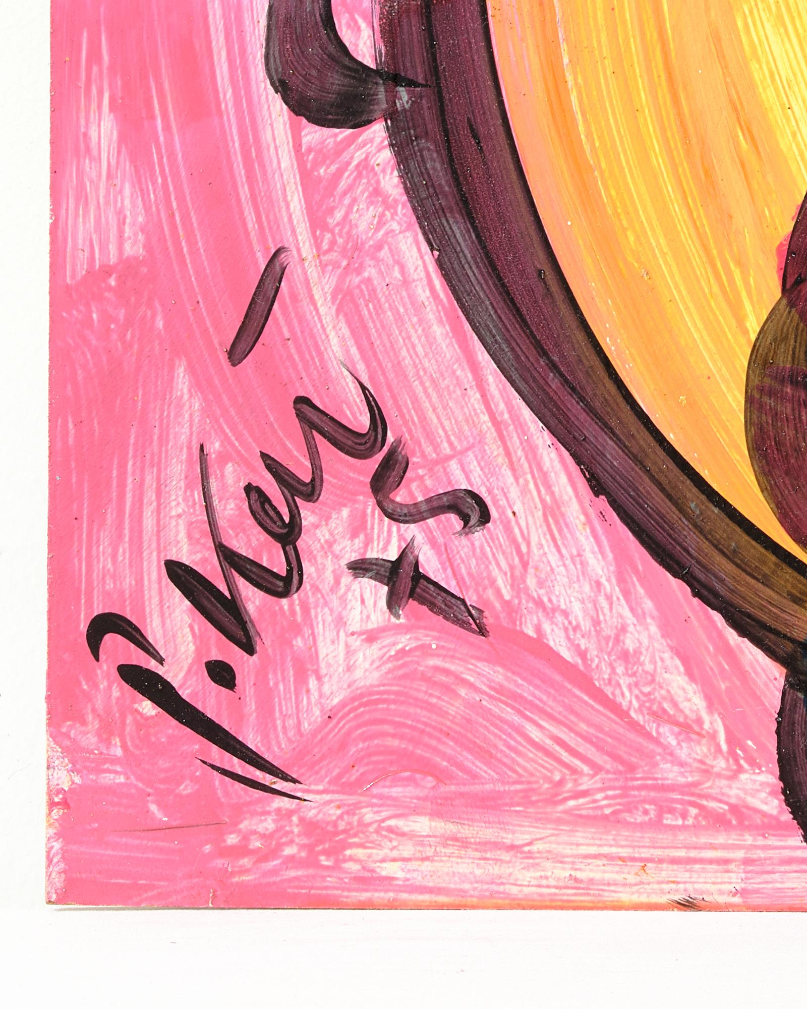 Peinture de Peter Keil, Art moderne, acrylique sur panneau, rose, sans cadre, C 1975 en vente 3