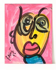 Painting by Peter Keil, Modern Art, Acrylic on Board, Pink, C 1975, No Frame