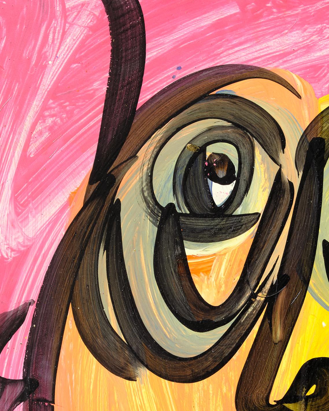 Peint à la main Peinture de Peter Keil, Art moderne, acrylique sur panneau, rose, sans cadre, C 1975 en vente