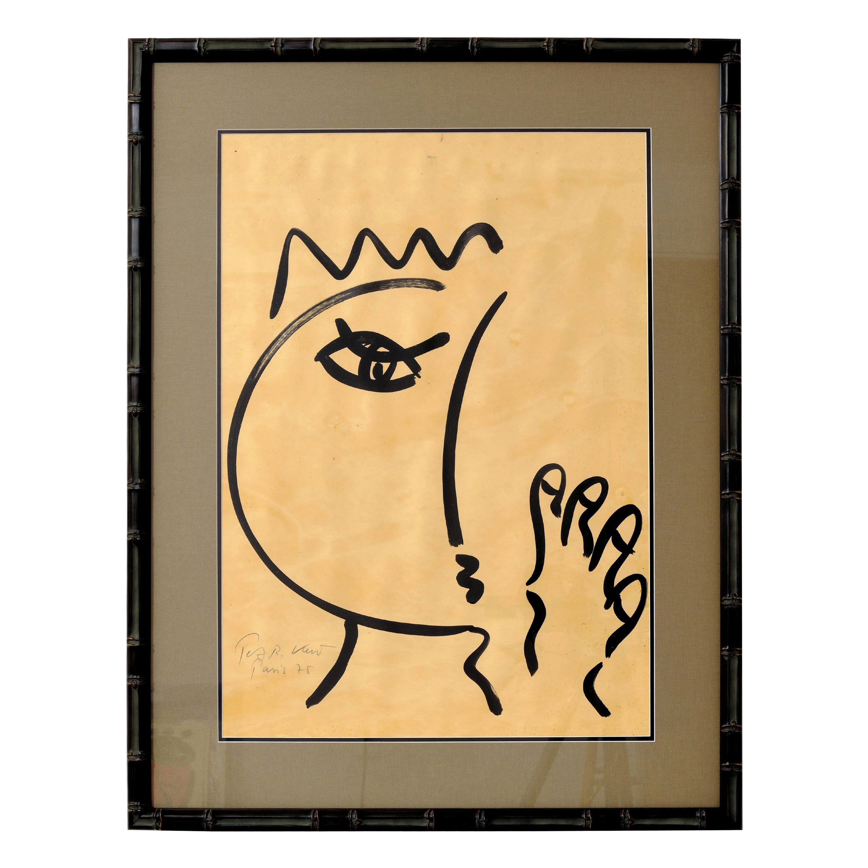 Painting by Peter Keil New Frame with Linen Matting, Signed on Paper, C 1975