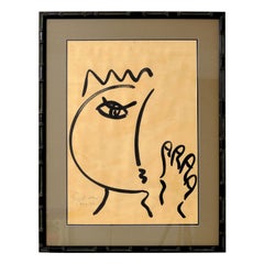 Painting by Peter Keil New Frame with Linen Matting, Signed on Paper, C 1975