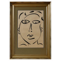 Pintura de Peter Keil, Nuevo marco de madera plateada con revestimiento de lino, 1962, Acrílico