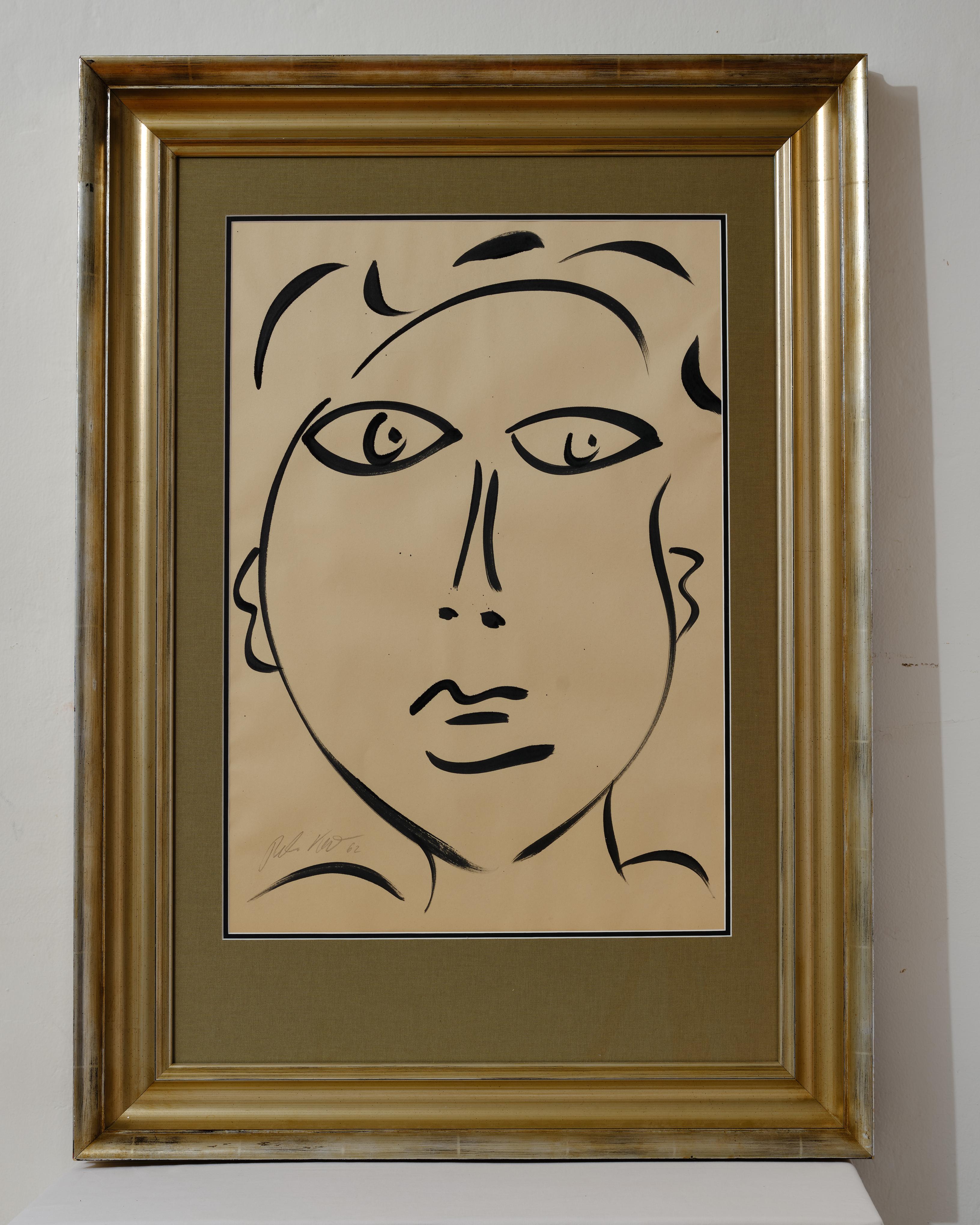 Mid-20th Century Painting by Peter Keil, New Silver Wood Frame with Linen Mating, C 1962, Acrylic For Sale