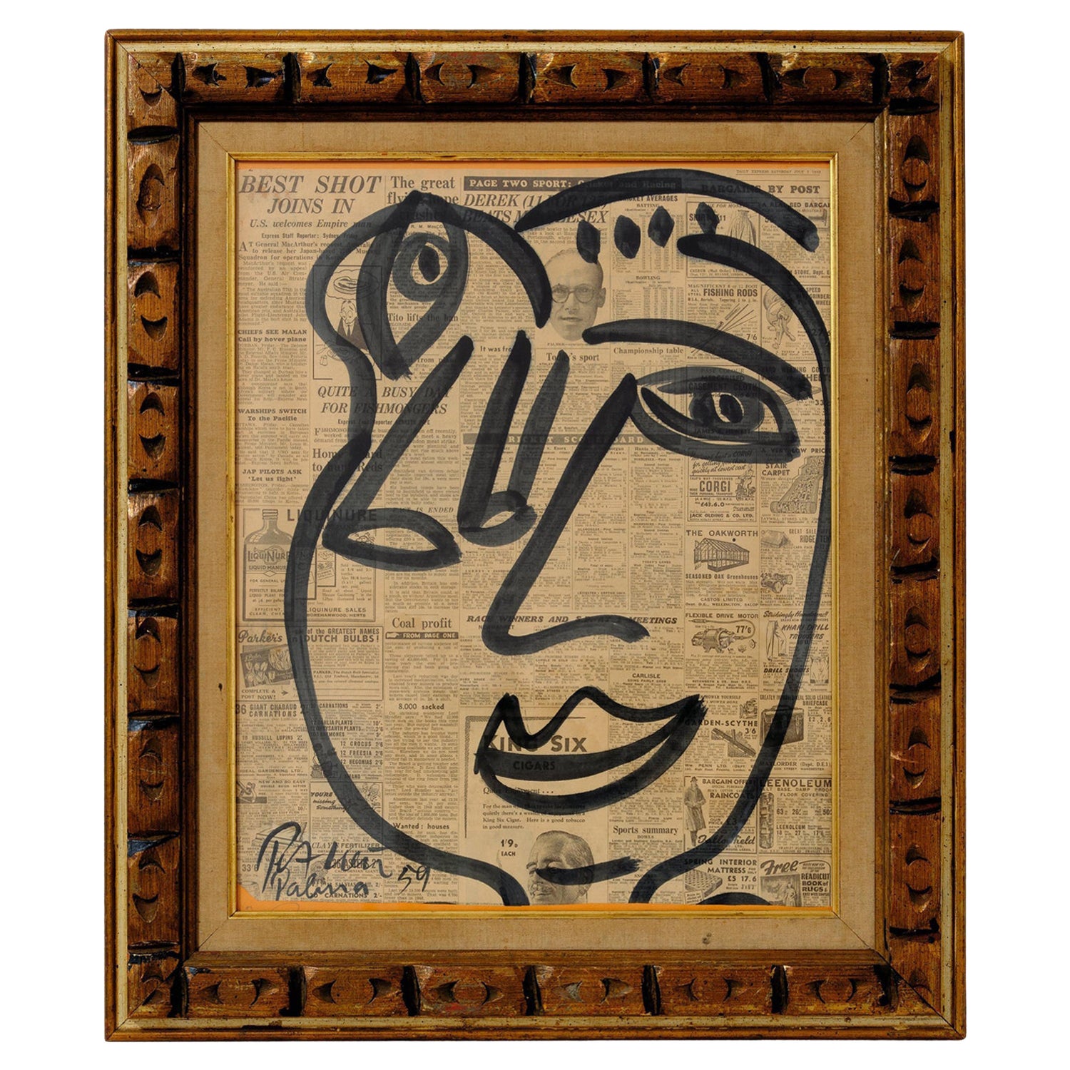 Painting by Peter Keil Painted in Palma, Spain, C 1959, Acrylic on News Paper