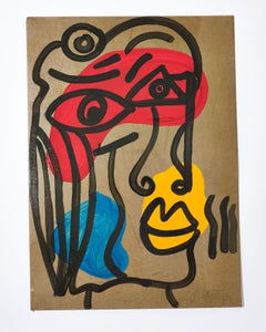 Painting by Peter Keil, Modern Signed Painting on Grey Board, 1977, No Frame