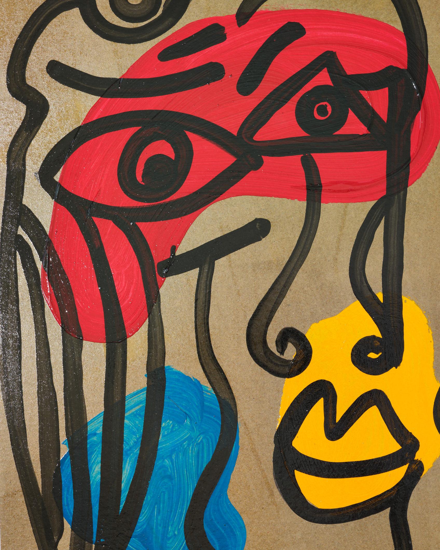 Gemälde von Peter Keil, signiert, auf grauem Karton gemalt, ca. 1977, ohne Rahmen (Moderne der Mitte des Jahrhunderts) im Angebot