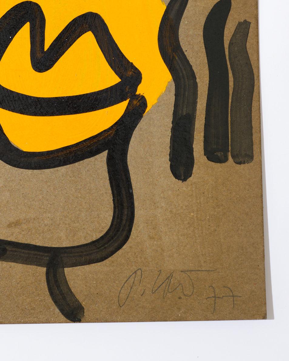Gemälde von Peter Keil, signiert, auf grauem Karton gemalt, ca. 1977, ohne Rahmen (Deutsch) im Angebot