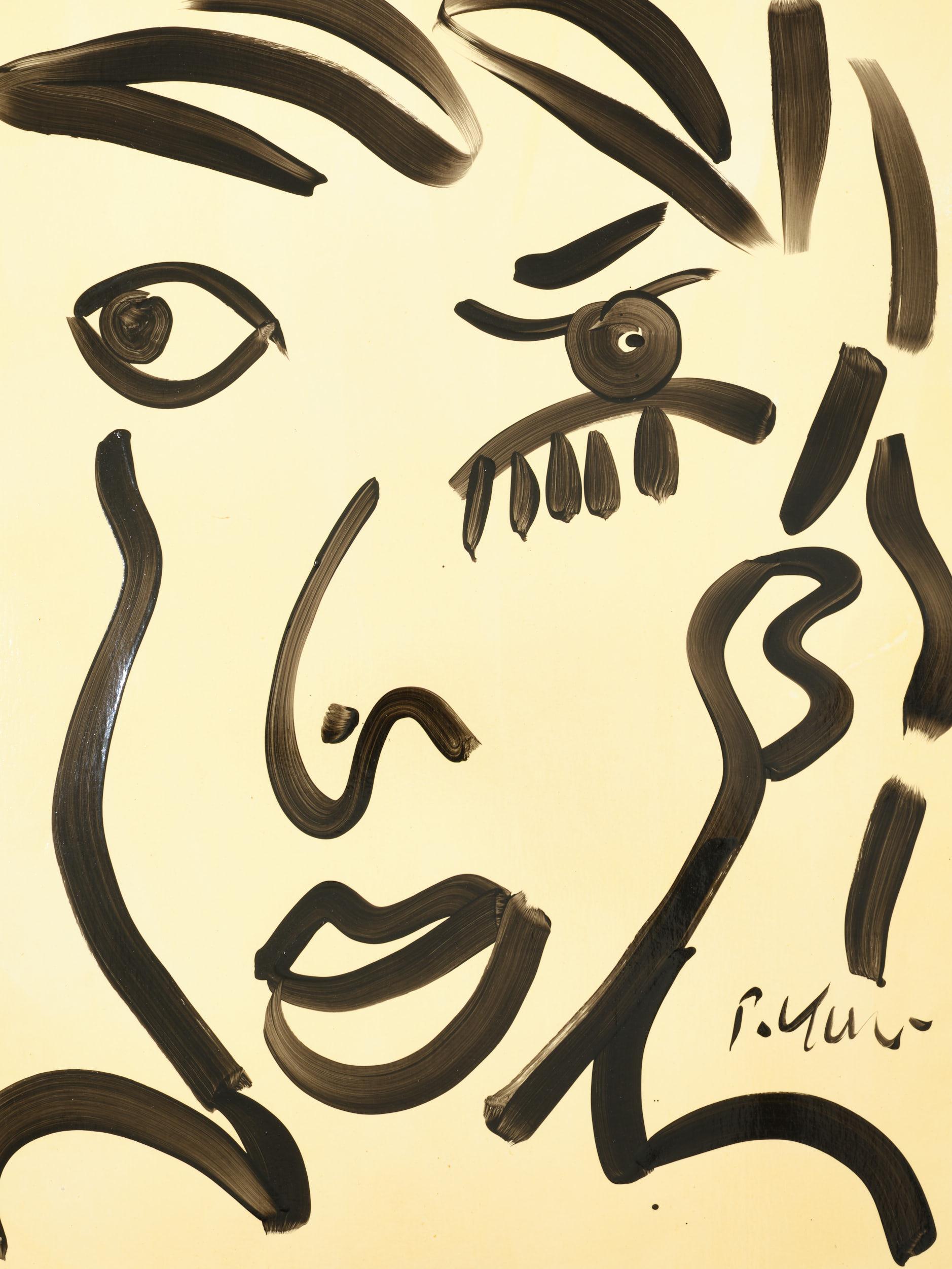 Mid-Century Modern Painting by Peter Keil, Young Man Face, Acrylic On Paper, Signed, C 1964 For Sale
