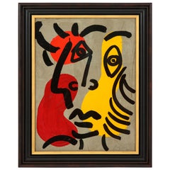 Painting by Peter Robert Keil, Midcentury, circa 1974, Red, Yellow and Grey, Bl