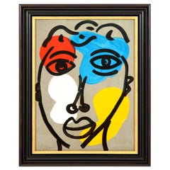 Painting by Peter Robert Keil, Midcentury Modern Art, Red, Blue, Yellow