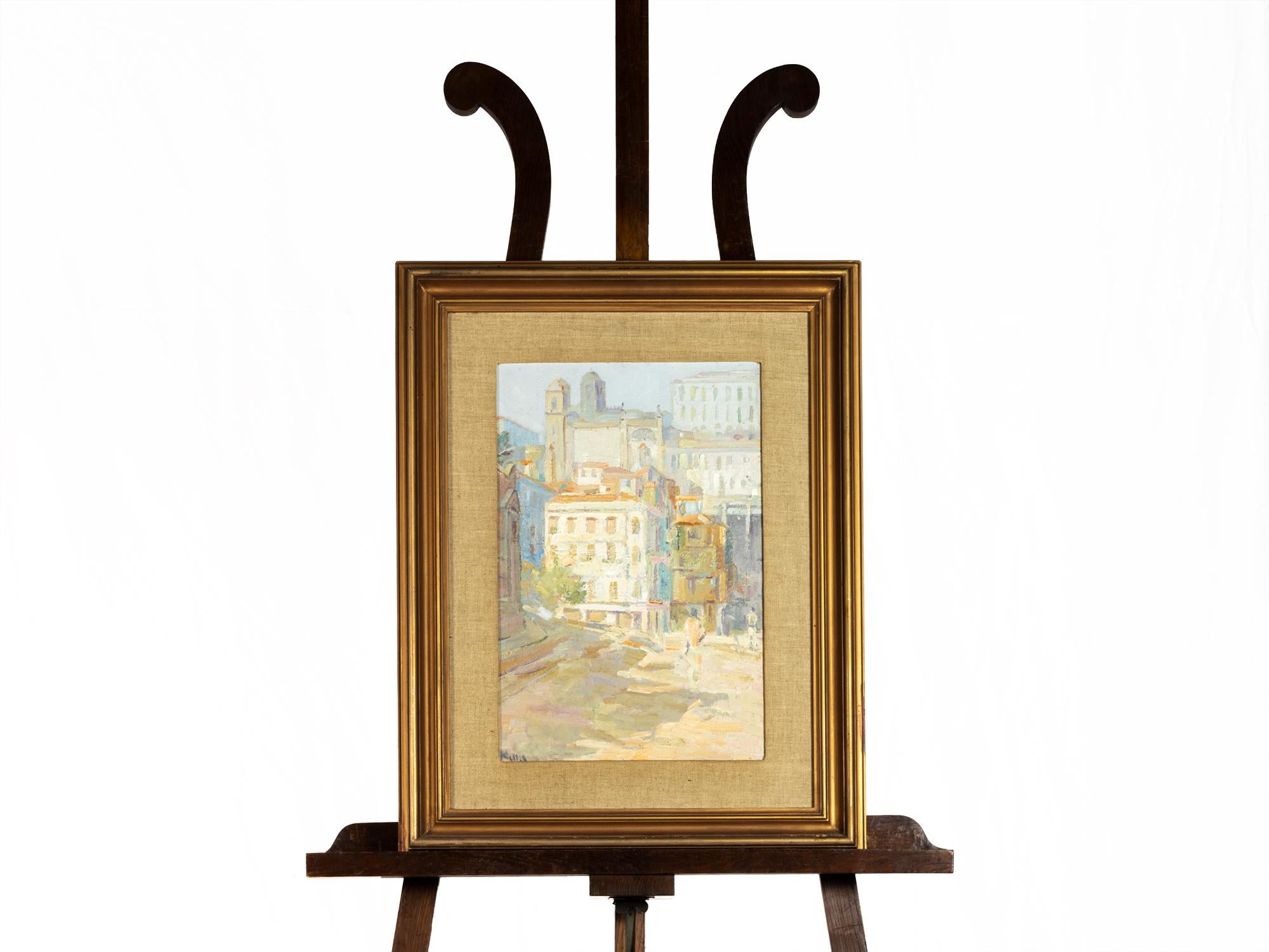 Das Öl-auf-Holz-Kunstwerk des Portugiesen Mello Junior zeigt einen portugiesischen Platz in der Stadt Porto mit einer Luftaufnahme der Kathedrale.

Vila Real ist die Gemeinde, in der Agostinho Mello Júnior geboren wurde. Dordio Gomes, Joaquim Lopes