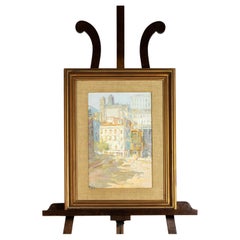 Painting by Portuguese Mello Junior, Square View with Cathedral, 20th Century