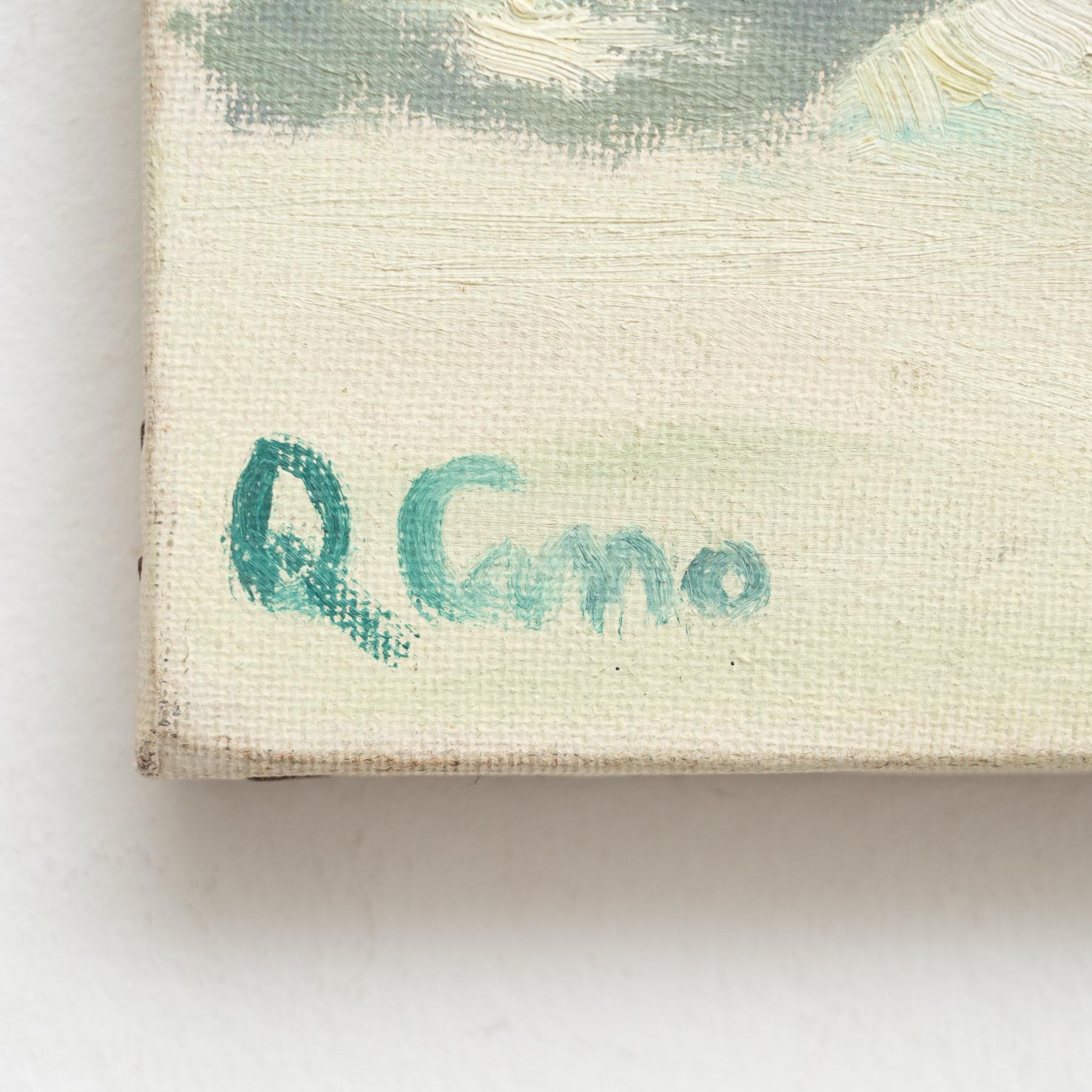 Peinture de Q. Cano, huile sur toile, vers 1960 en vente 4