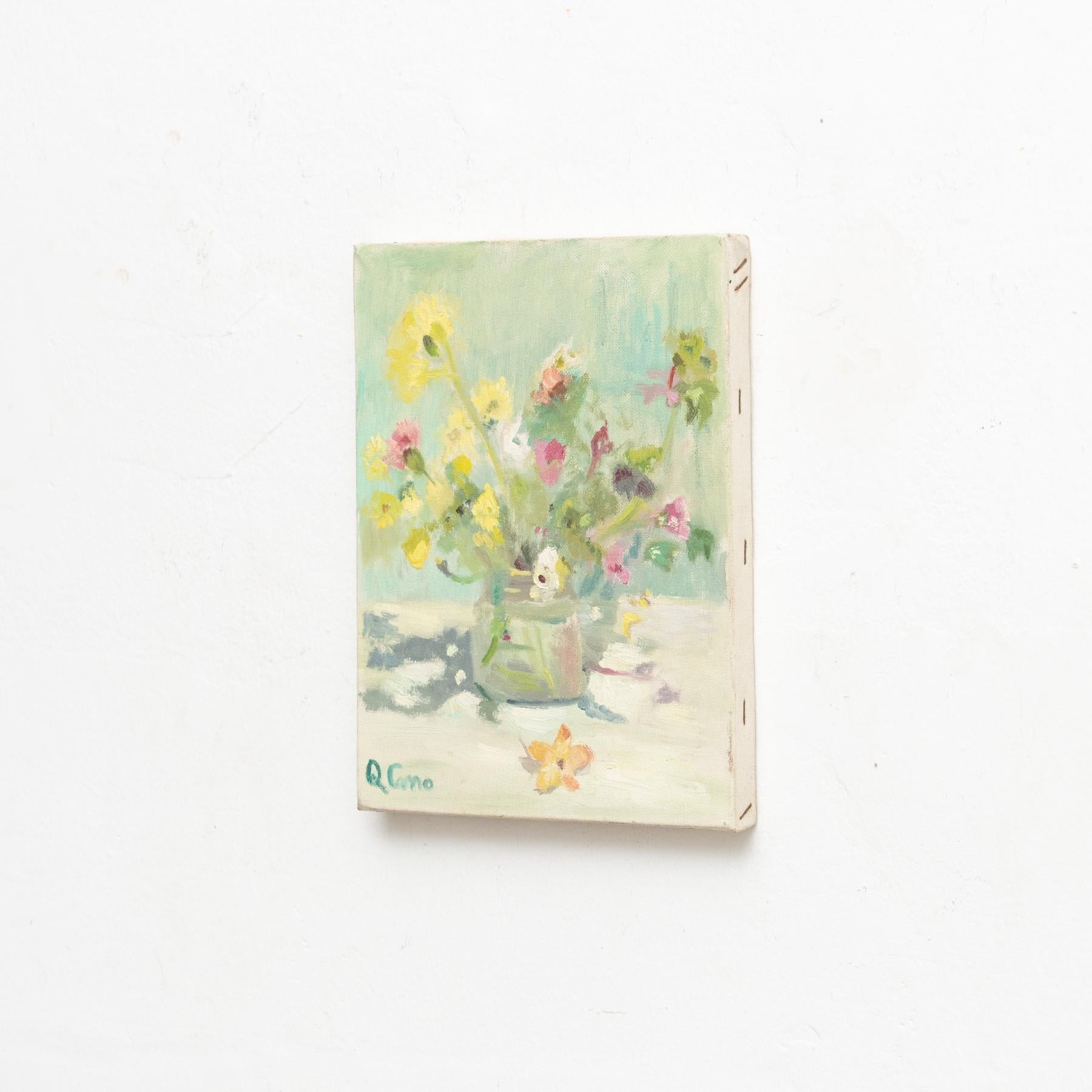 Mid-Century moderno Pittura di Q. Cano, Olio su tela, 1960 circa in vendita