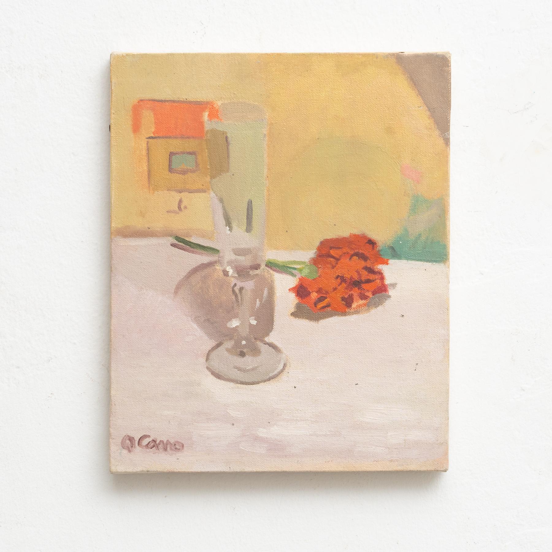 Mid-Century Modern Painting by Q. Cano, Oil on Canvas, circa 1960 For Sale