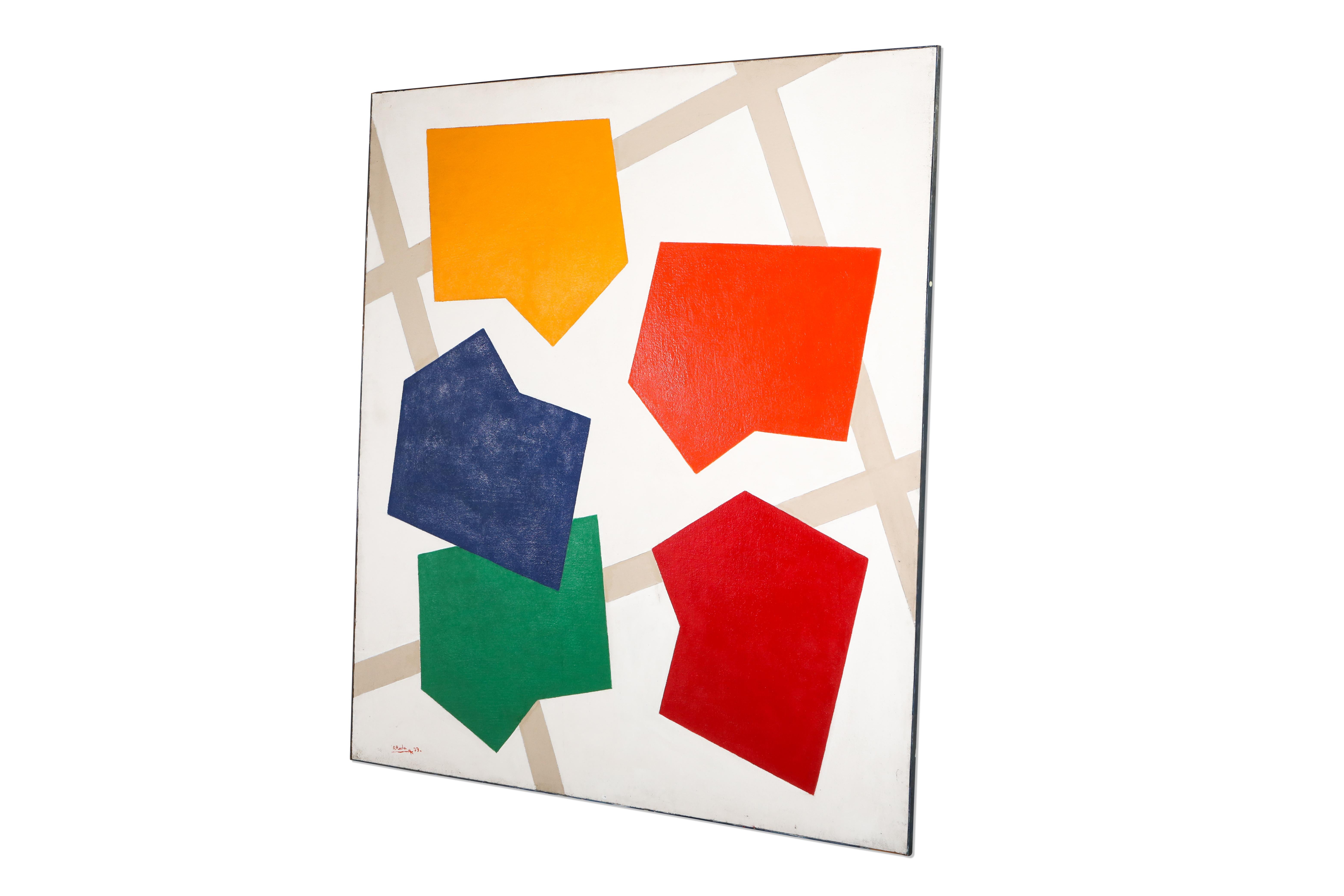 Painting by René Roche; 1979; Contemporary painting; post-war artwork; Graphic artwork.
Exhibited in the exhibition 'Espace et abstraction' in Palais Saint-Jean in Lyon, France in 1979.

René Roche was born in Vienne, France, in 1932. He followed