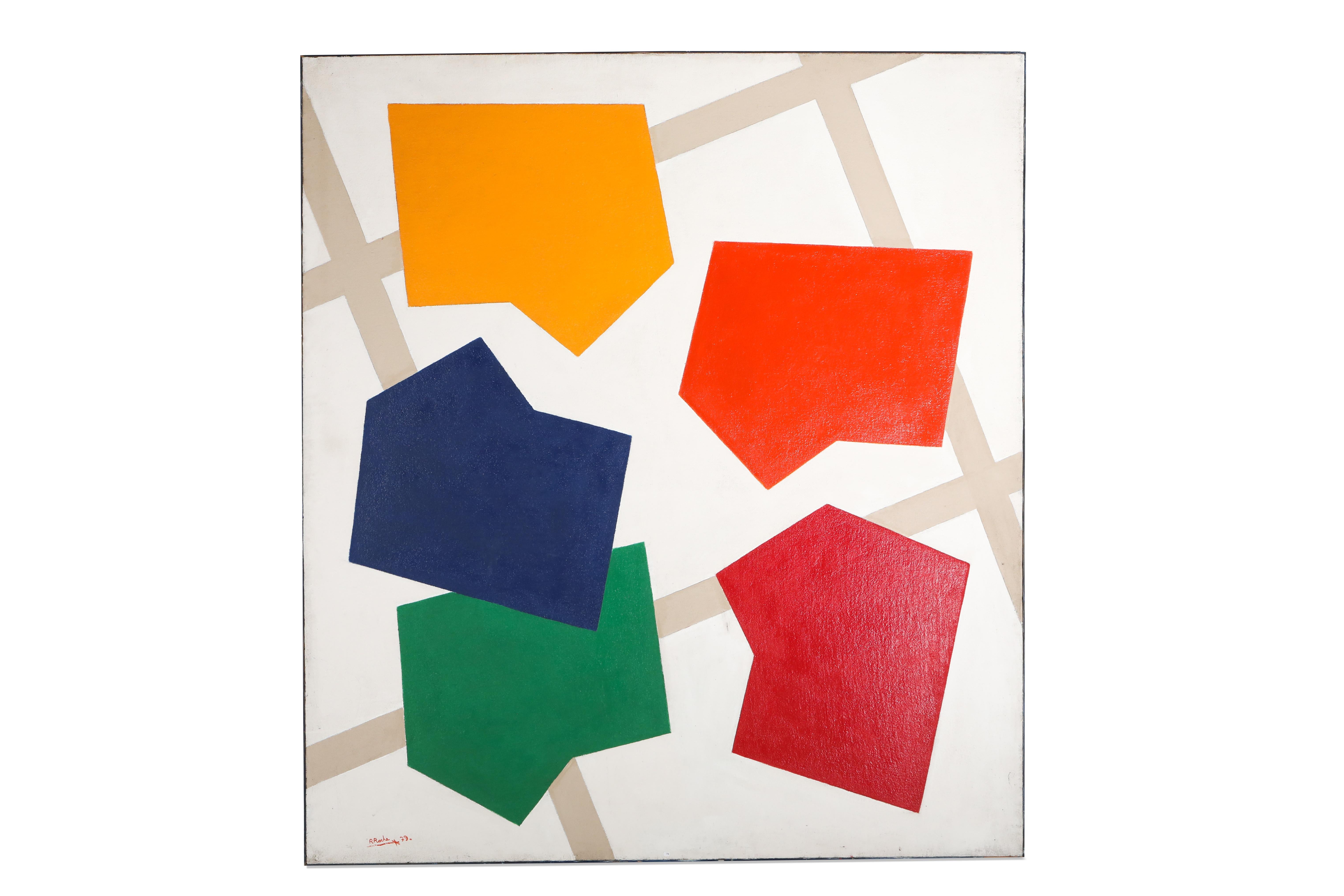 Painting by René Roche; 1979; Contemporary painting; post-war artwork; Graphic artwork.

Exhibited in the exhibition 'Espace et abstraction' in Palais Saint-Jean in Lyon, France in 1979.

René Roche was born in Vienne, France, in 1932. He