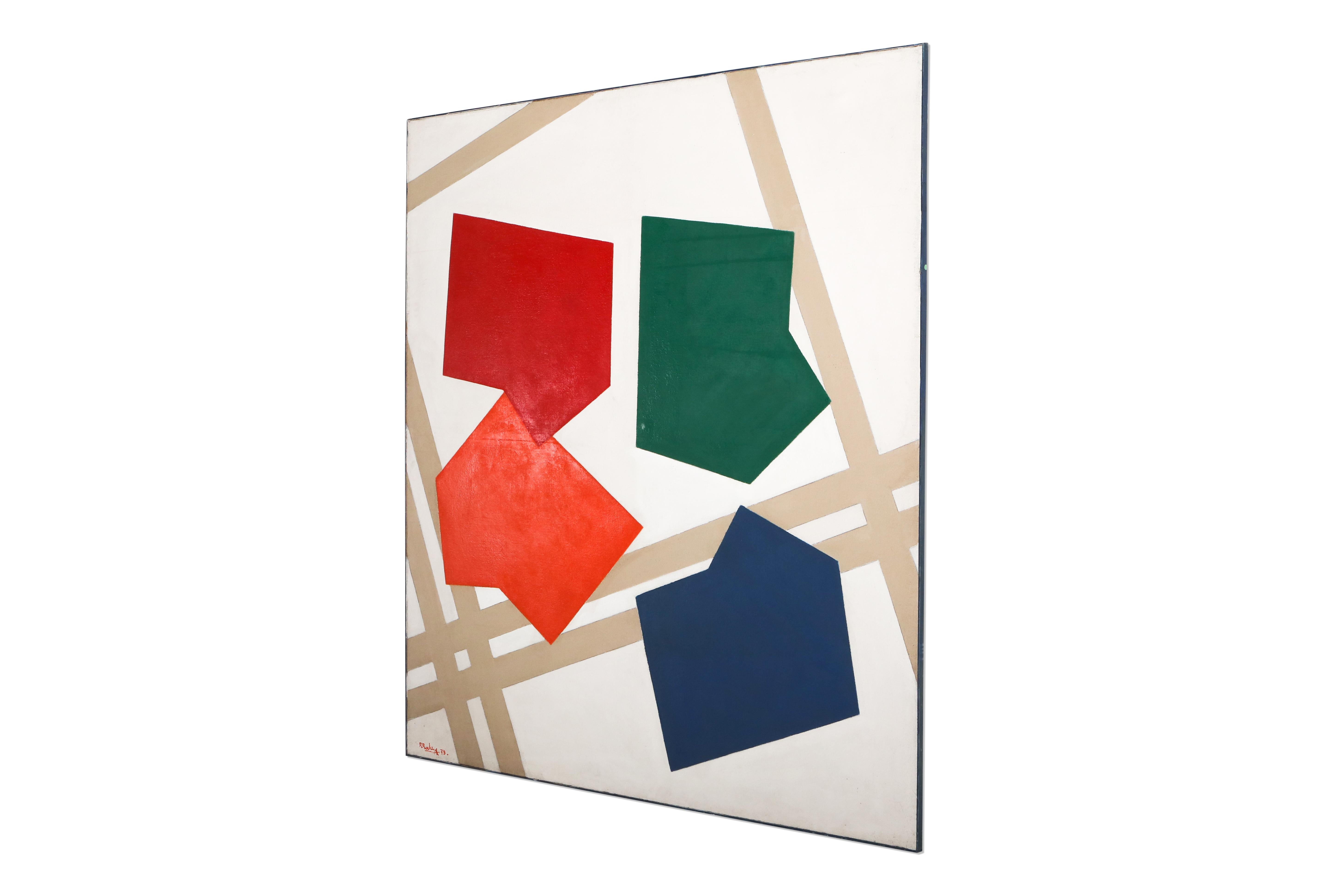 Mid-Century Modern Abstract Painting by René Roche, France, 1979 For Sale
