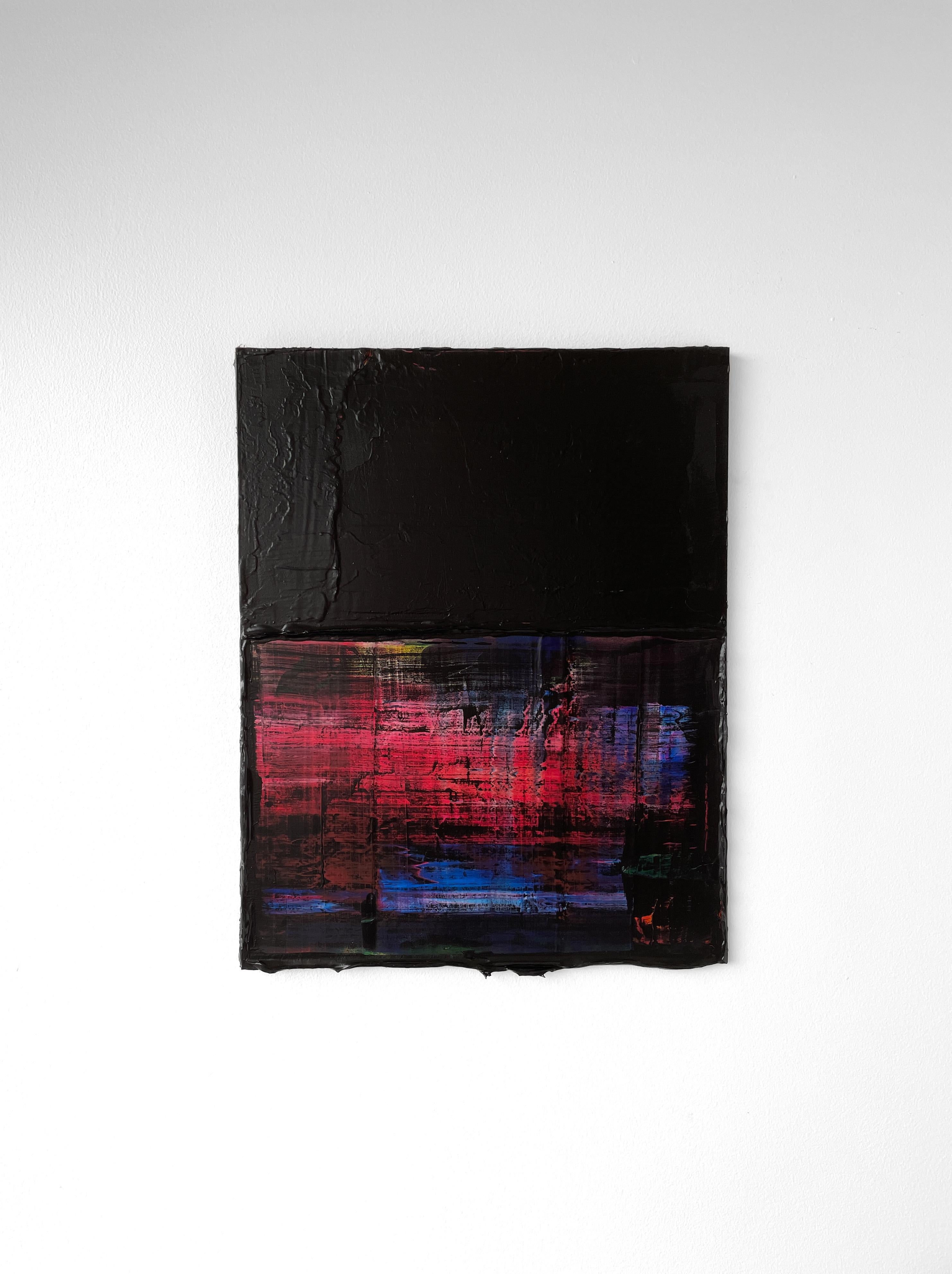 Abstract painting by Roan Barrion, 2024, acrylic and ink on board.