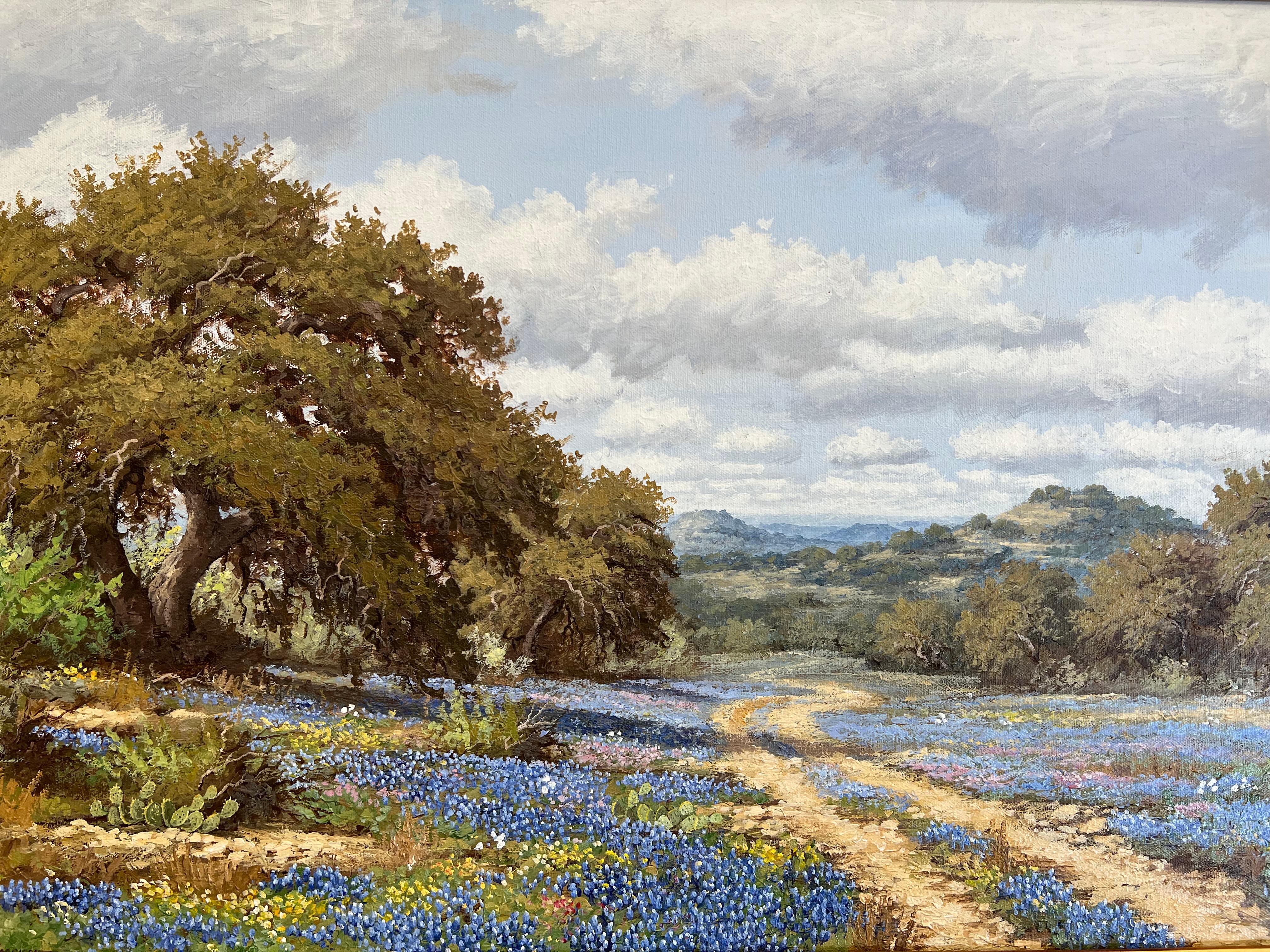 US artist from San Antonio, TX. Very well represented in the multiple galleries and private collections. 


“Bluebonnets Field” , late 20th century
Oil on canvas, signed lower left

19”h x 29”w, overall size is 26” x 38”
