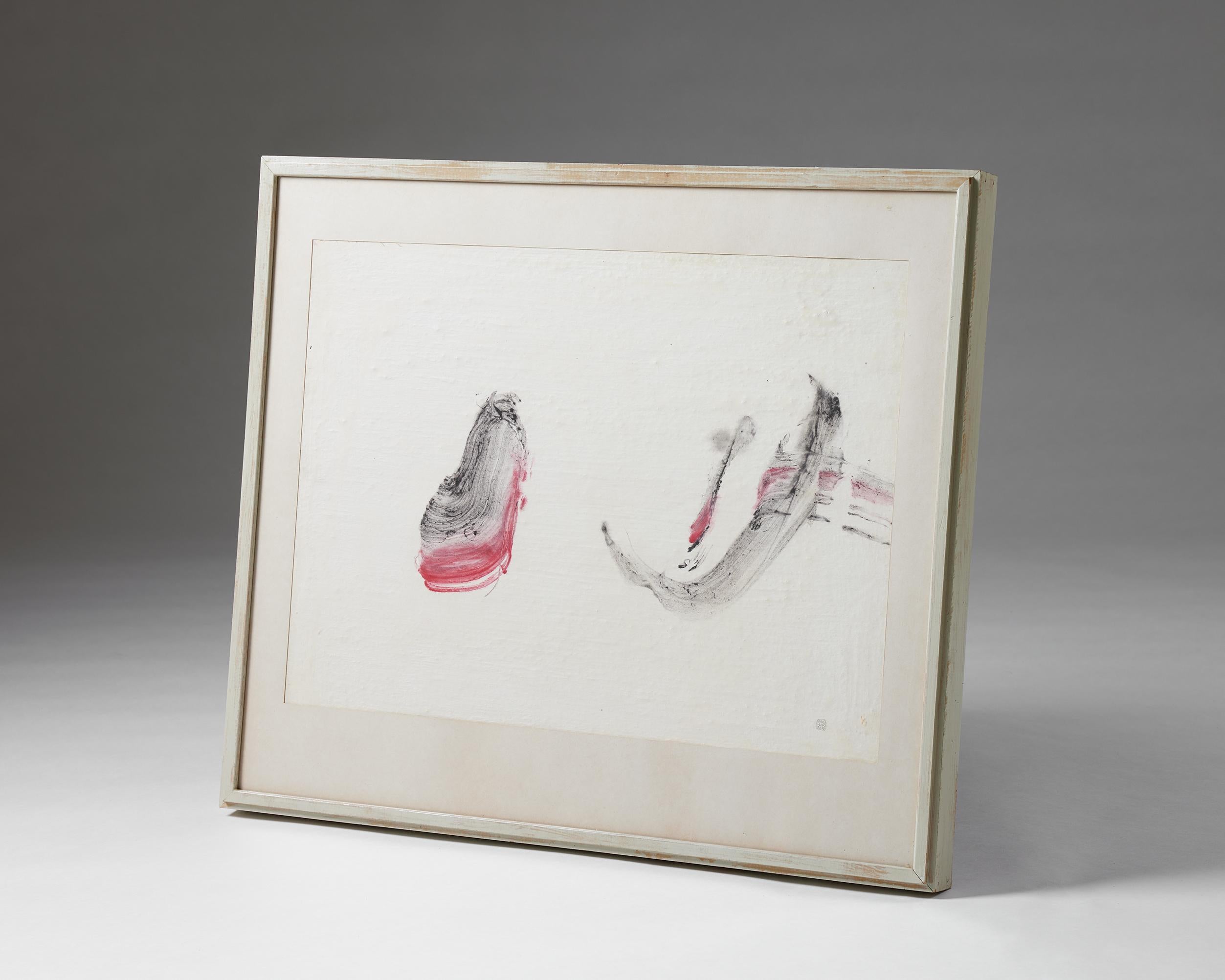Mid-Century Modern Painting by Rune Hagberg, Sweden, 1960s, Framed, Ink on paper For Sale