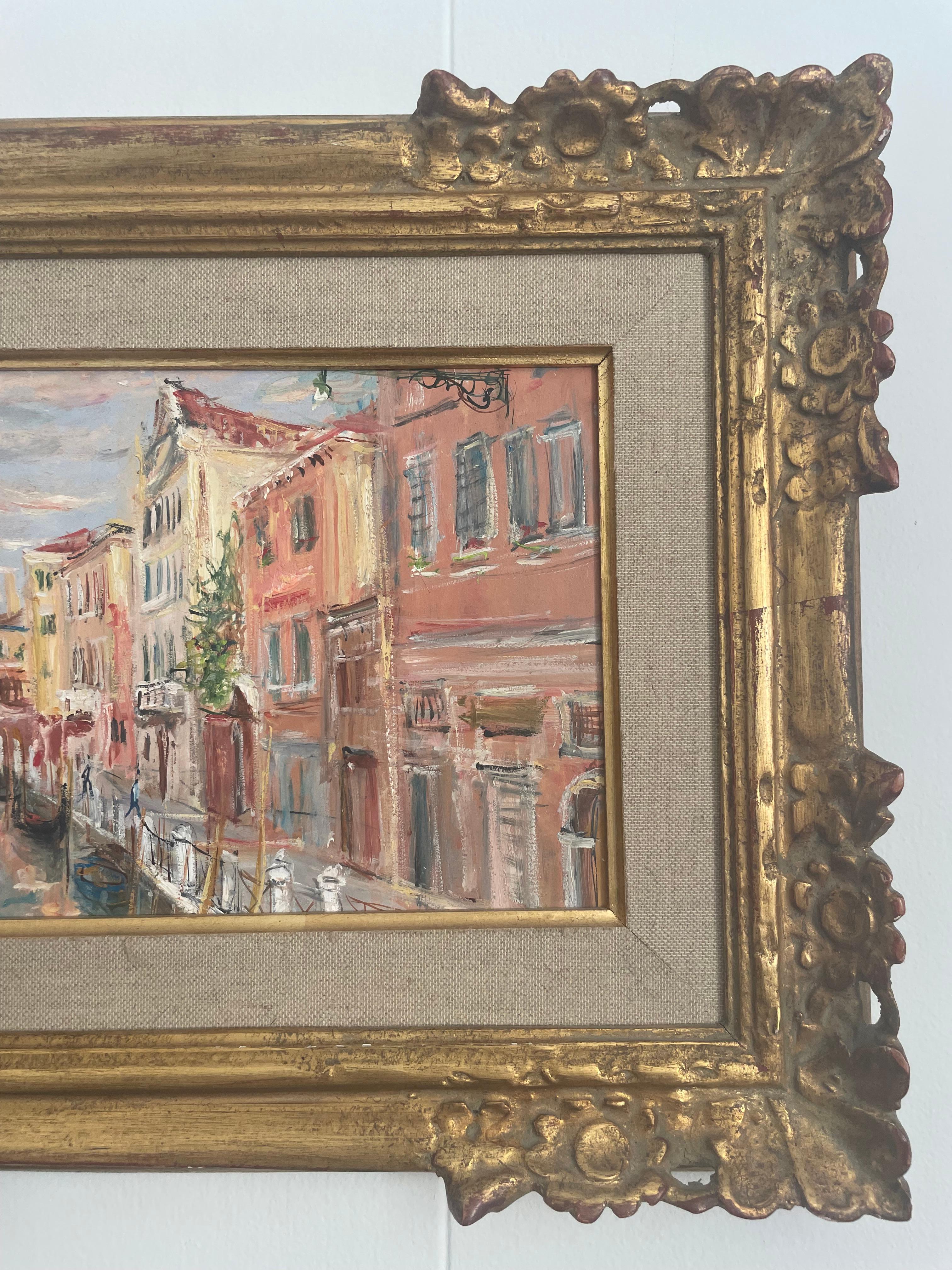 Oil on board painting of the Italian Grand Canal by Sergio Belloni. Measurement without frame 15